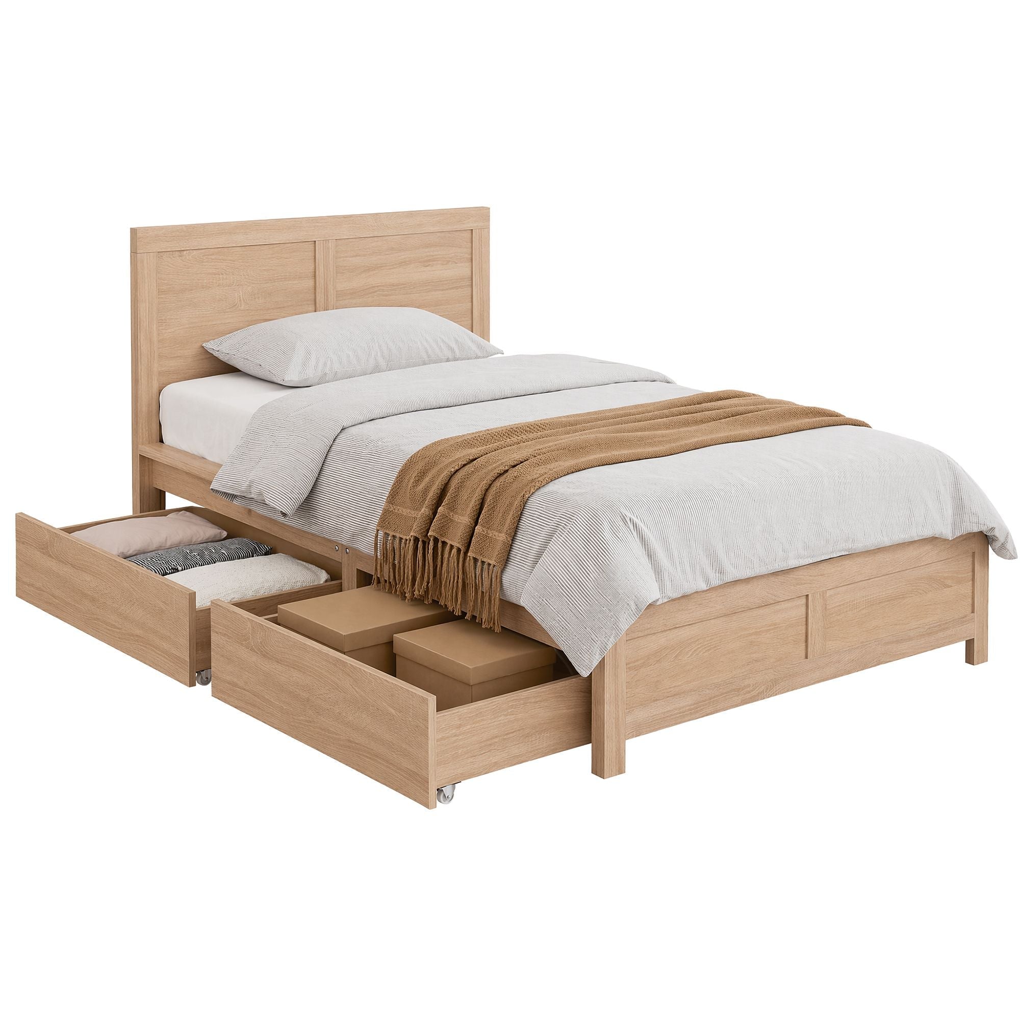 Single Bed Frame with 2 Drawers Wooden Bed Base Walnut - Furniture > Bedroom > Beds & Bed Frames - Rivercity House & Home Co. (ABN 18 642 972 209) - Affordable Modern Furniture Australia