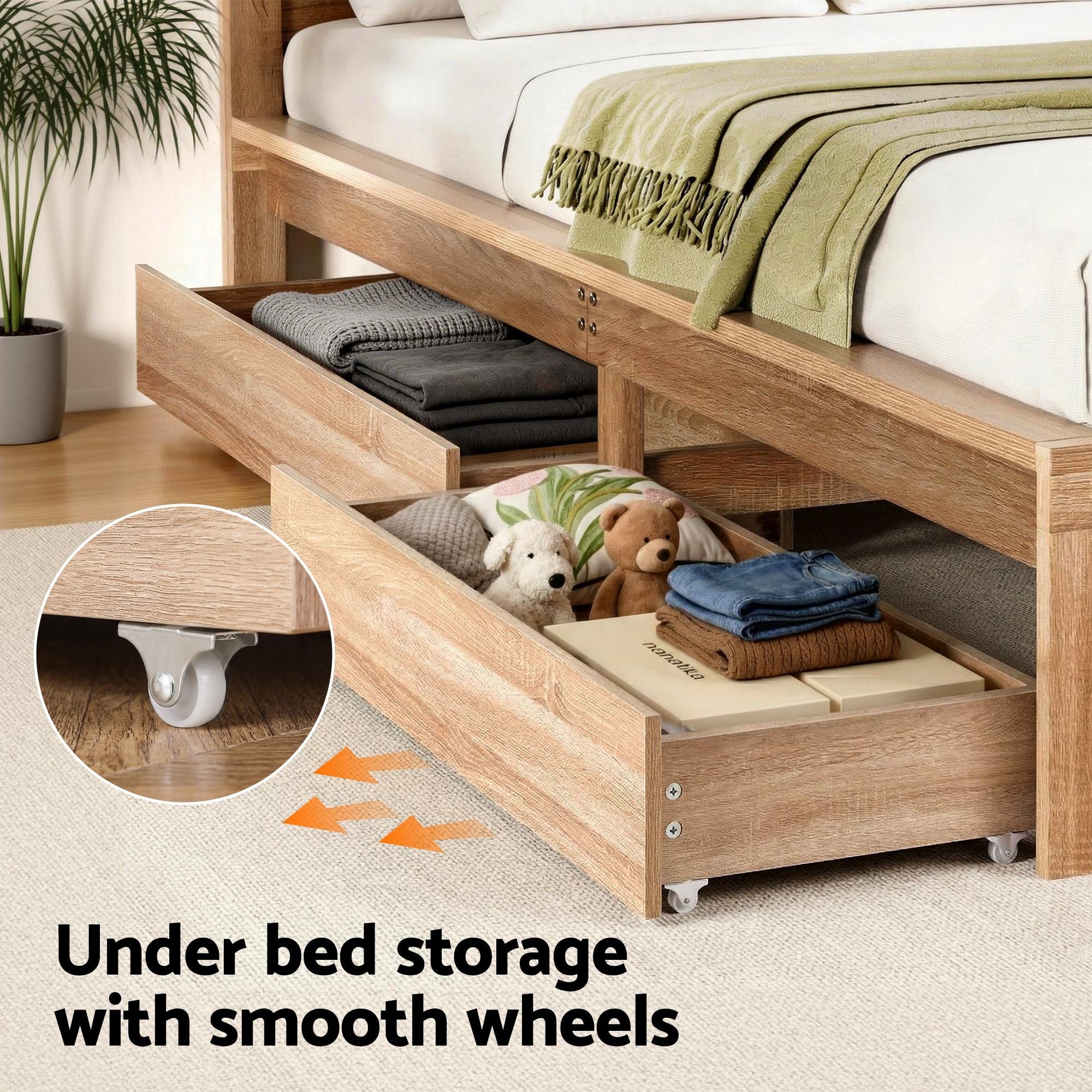 Single Bed Frame with 2 Drawers Wooden Bed Base Walnut - Furniture > Bedroom > Beds & Bed Frames - Rivercity House & Home Co. (ABN 18 642 972 209) - Affordable Modern Furniture Australia