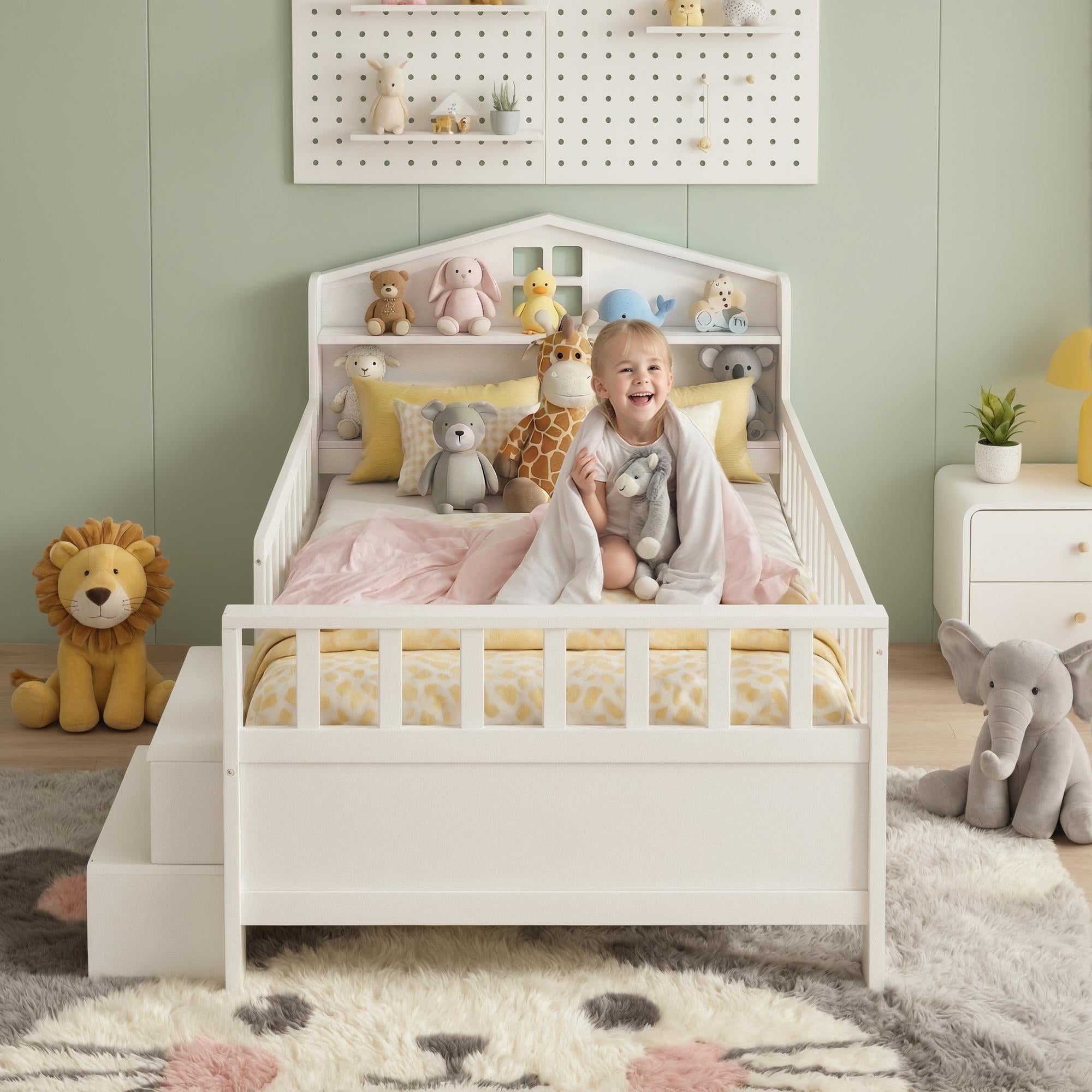 Single Bed Frame with 2 Storage Drawers, Montessori Bed with Headboard, 2 USB Ports & Led Light, Solid Wood Platform Bed Base with Safety Rail & Ladder, 31CM Under - Bed Storage, White - Furniture > Living Room > TV Units - Rivercity House & Home Co. (ABN 18 642 972 209) - Affordable Modern Furniture Australia