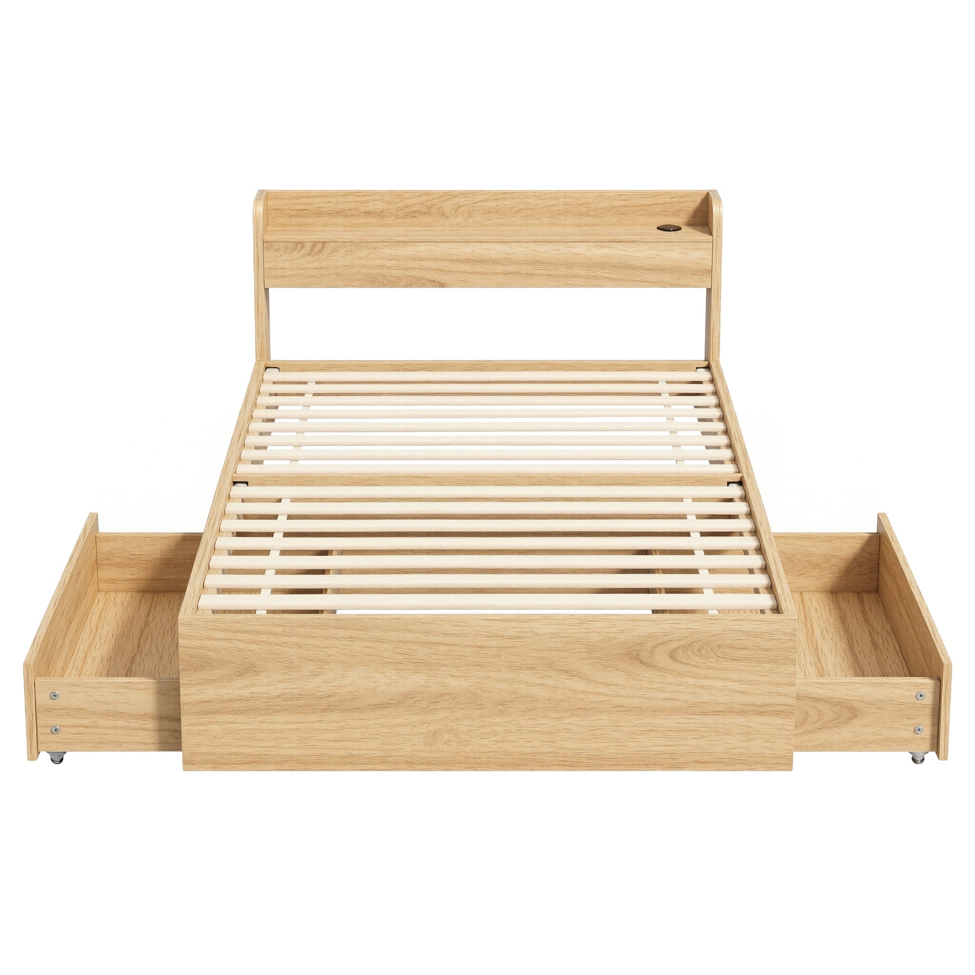 Single Bed Frame with 2 Storage Drawers & USB Ports Platform Base - Natural - Furniture > Bedroom > Beds & Bed Frames - Rivercity House & Home Co. (ABN 18 642 972 209) - Affordable Modern Furniture Australia