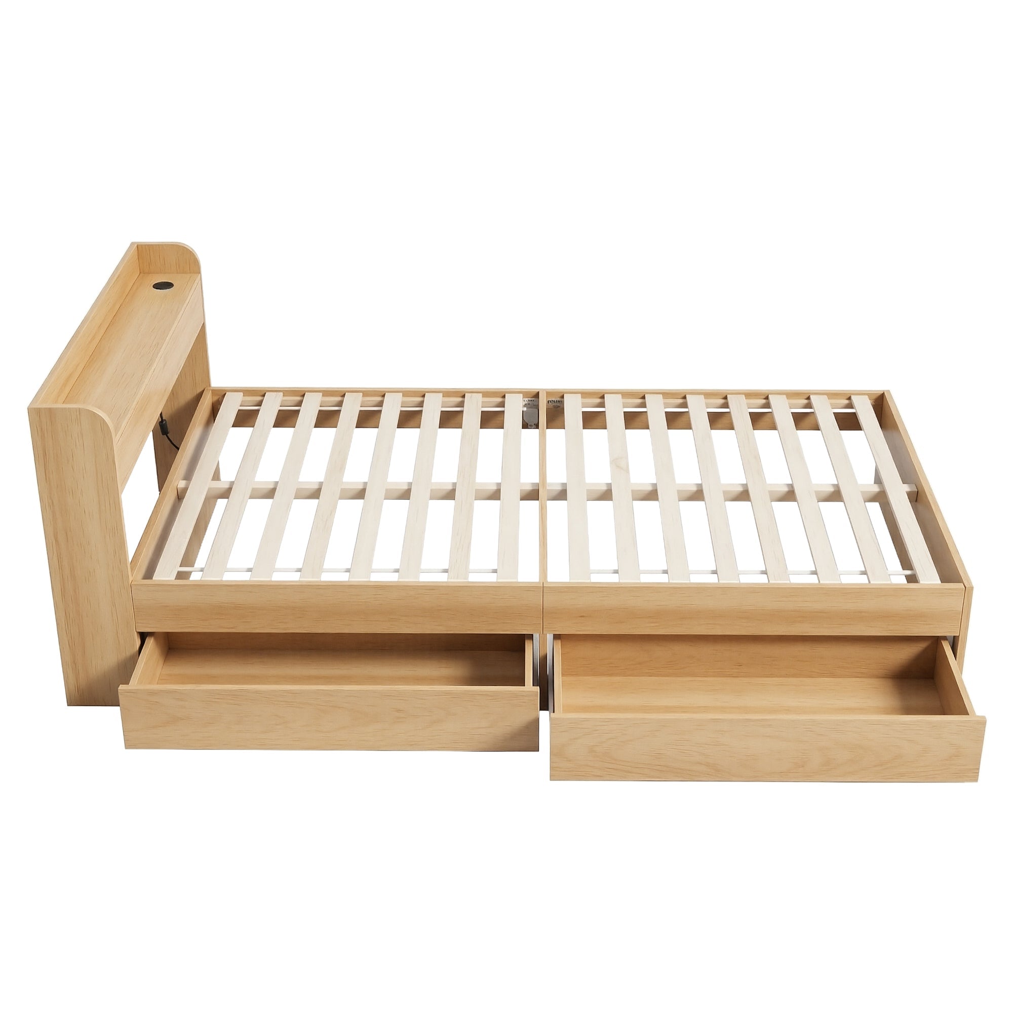 Single Bed Frame with 2 Storage Drawers & USB Ports Platform Base - Natural - Furniture > Bedroom > Beds & Bed Frames - Rivercity House & Home Co. (ABN 18 642 972 209) - Affordable Modern Furniture Australia