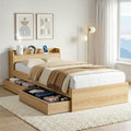Single Bed Frame with 2 Storage Drawers & USB Ports Platform Base - Natural