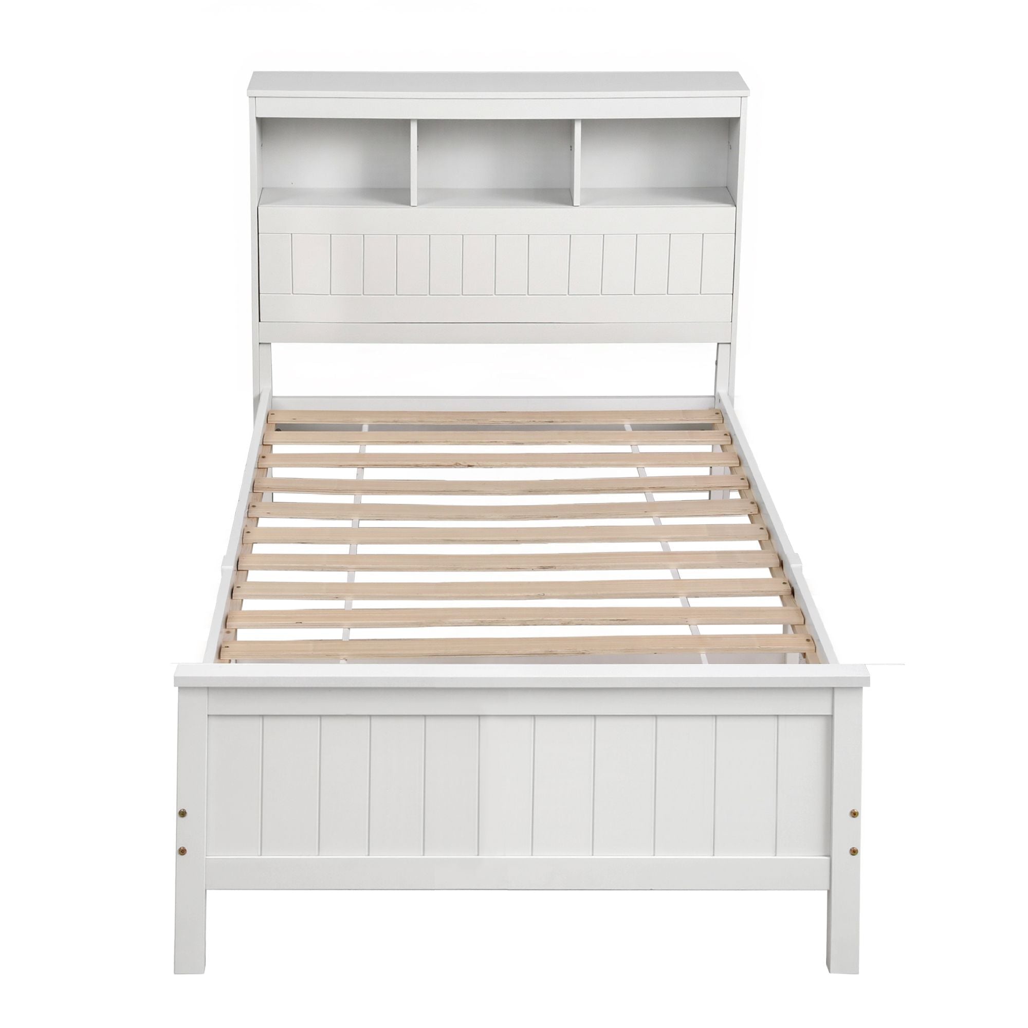 Single Bed Frame with Storage Headboard and Footboard Wooden Bed Base White - Furniture > Bedroom > Beds & Bed Frames - Rivercity House & Home Co. (ABN 18 642 972 209) - Affordable Modern Furniture Australia