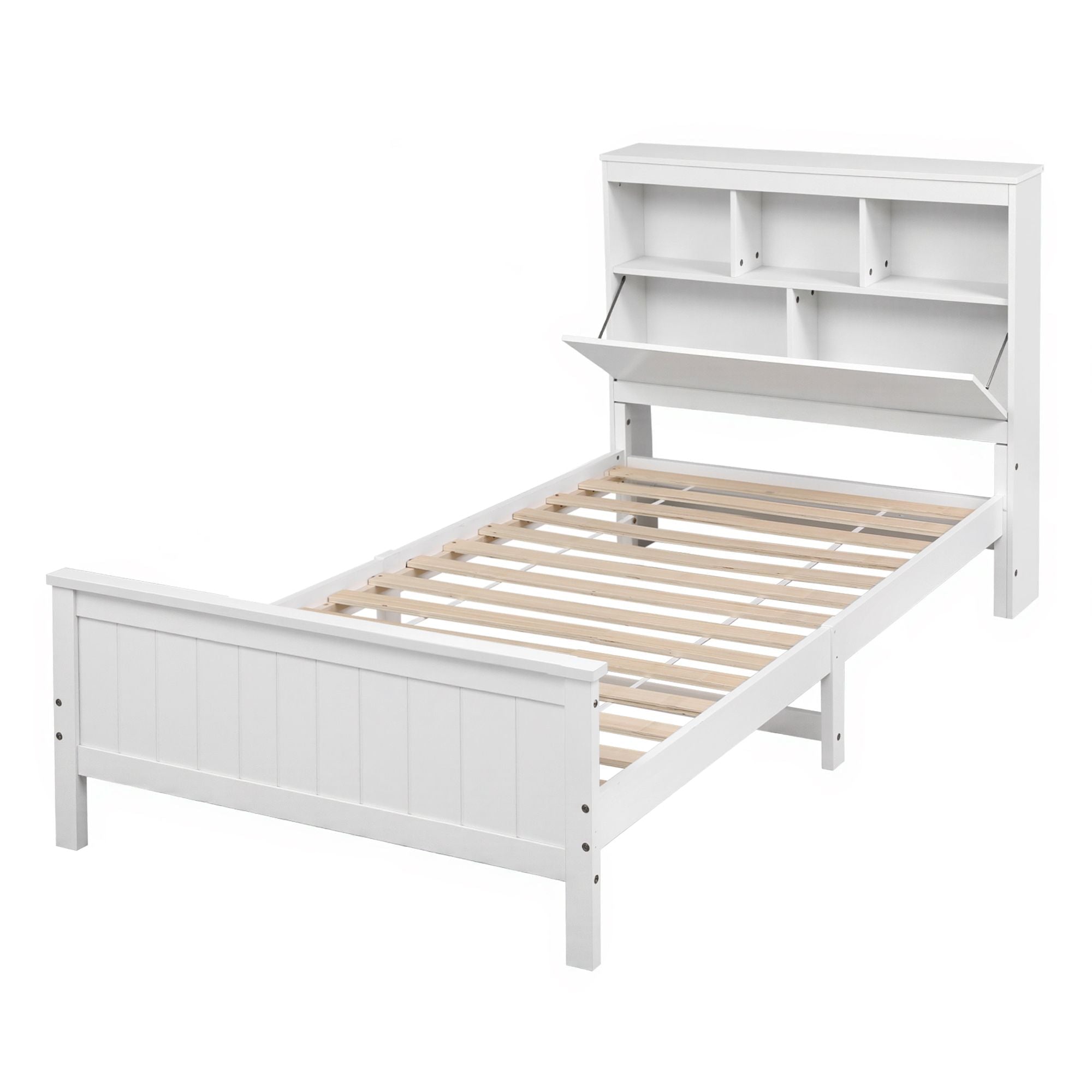 Single Bed Frame with Storage Headboard and Footboard Wooden Bed Base White - Furniture > Bedroom > Beds & Bed Frames - Rivercity House & Home Co. (ABN 18 642 972 209) - Affordable Modern Furniture Australia