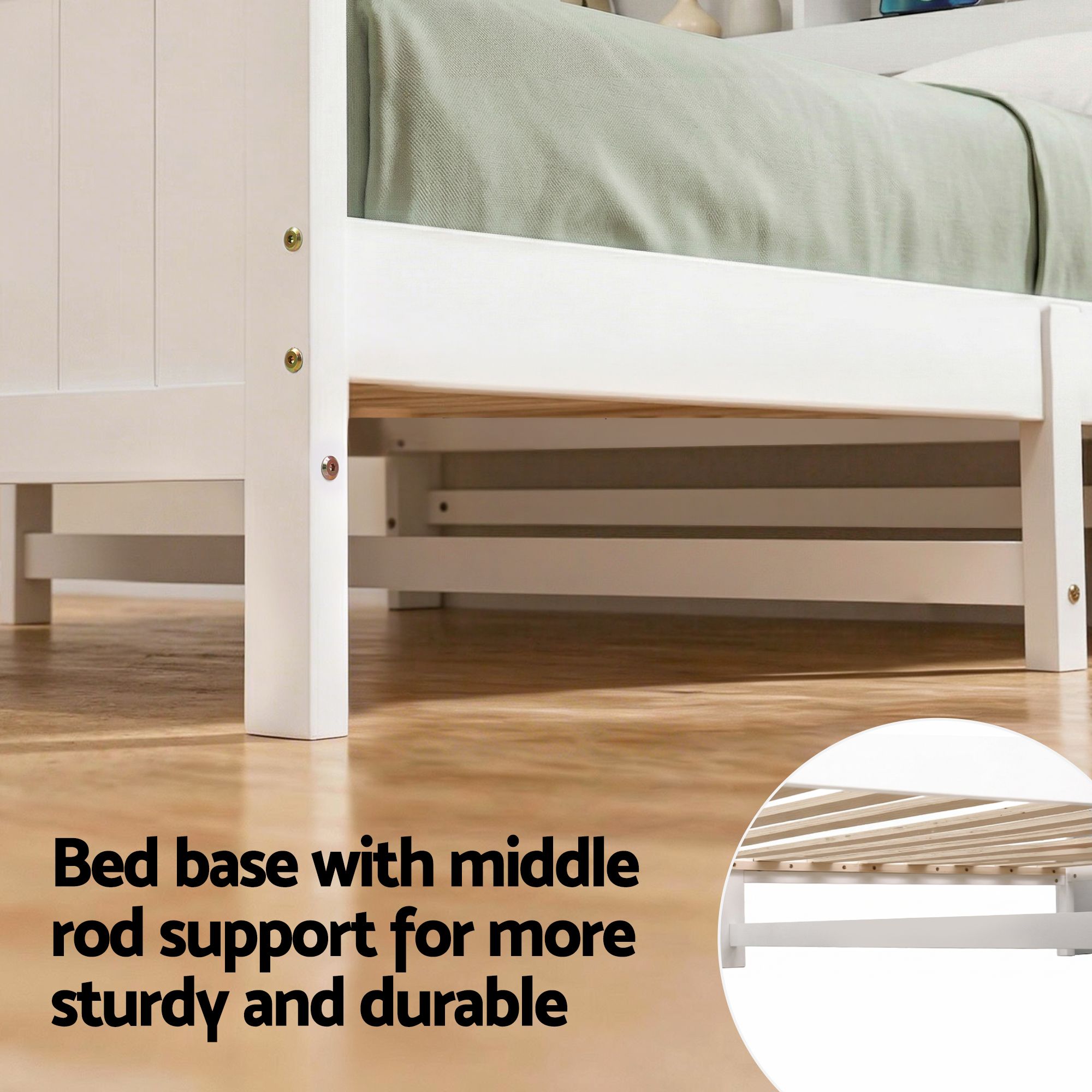 Single Bed Frame with Storage Headboard and Footboard Wooden Bed Base White - Furniture > Bedroom > Beds & Bed Frames - Rivercity House & Home Co. (ABN 18 642 972 209) - Affordable Modern Furniture Australia