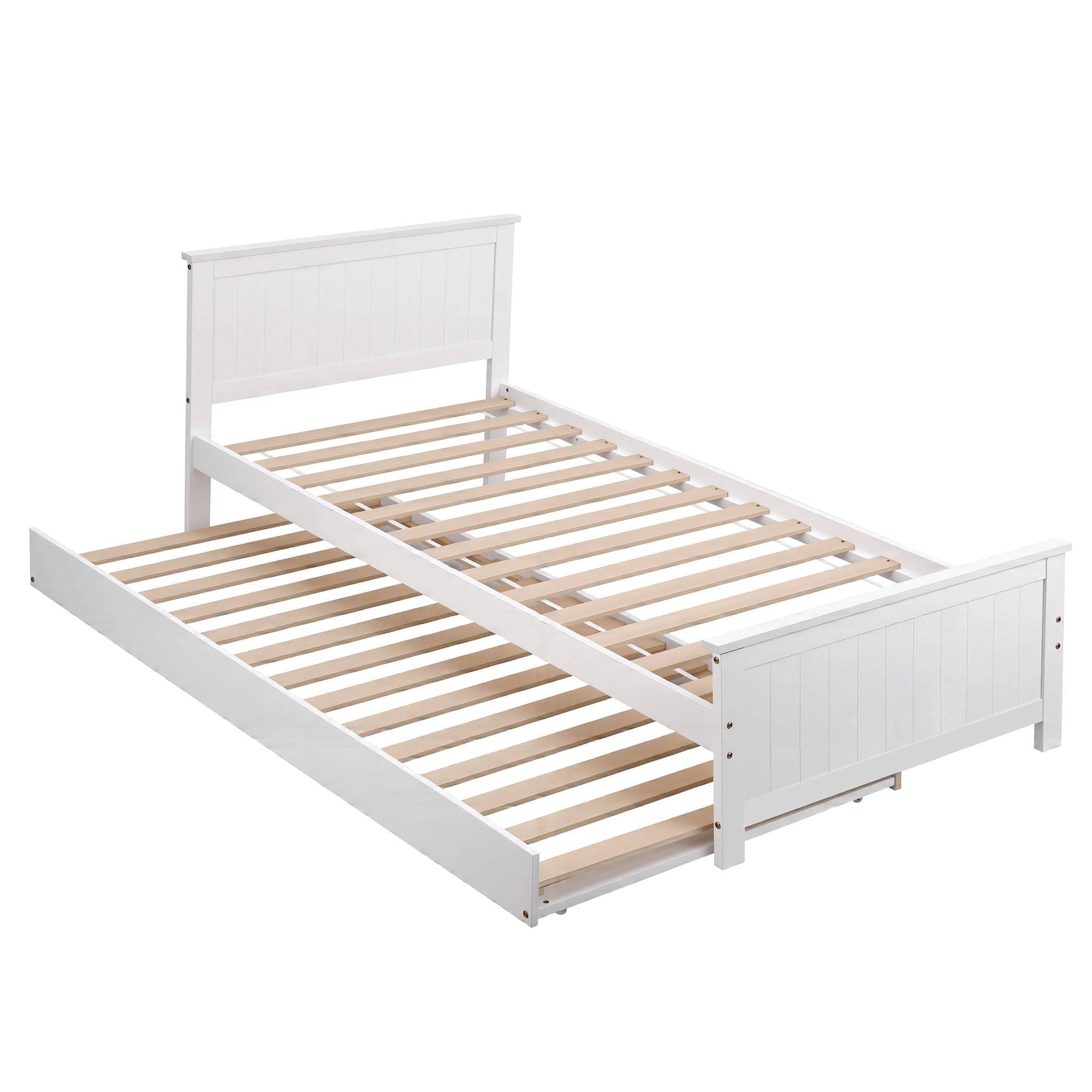Single Bed Frame with Trundle Solid Wood Toddler Bunk Bed with Headboard White - Furniture > Bedroom > Beds & Bed Frames - Rivercity House & Home Co. (ABN 18 642 972 209) - Affordable Modern Furniture Australia