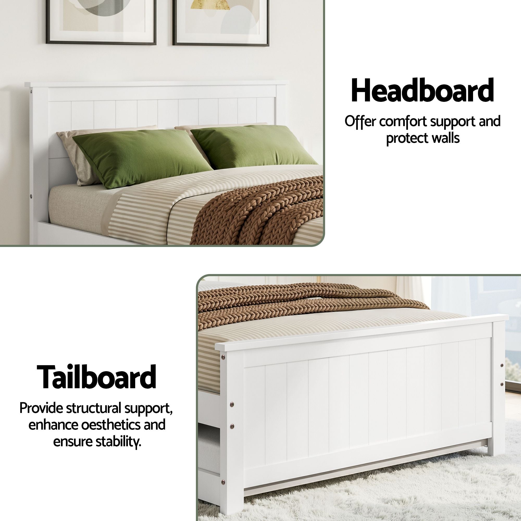 Single Bed Frame with Trundle Solid Wood Toddler Bunk Bed with Headboard White - Furniture > Bedroom > Beds & Bed Frames - Rivercity House & Home Co. (ABN 18 642 972 209) - Affordable Modern Furniture Australia