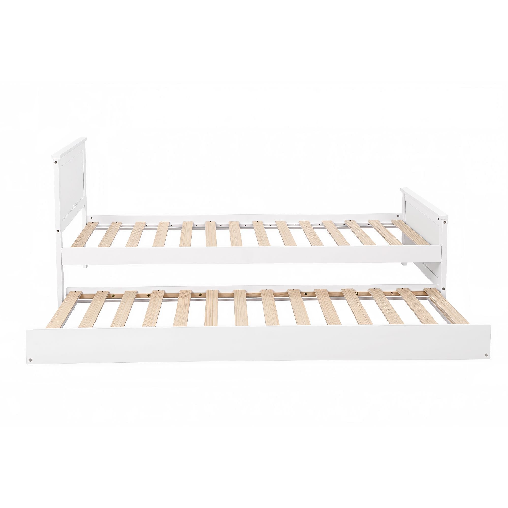 Single Bed Frame with Trundle Solid Wood Toddler Bunk Bed with Headboard White - Furniture > Bedroom > Beds & Bed Frames - Rivercity House & Home Co. (ABN 18 642 972 209) - Affordable Modern Furniture Australia