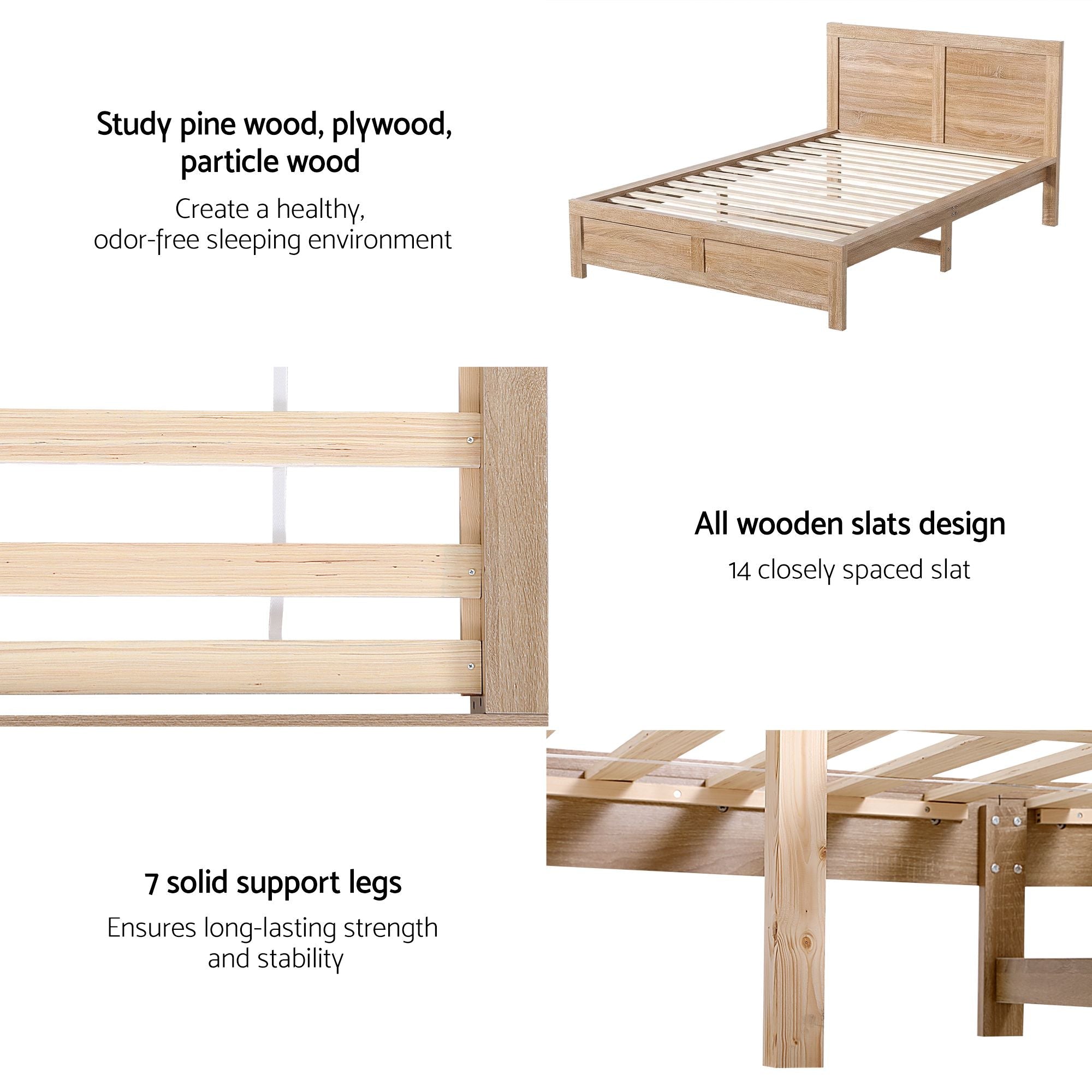Single Bed Frame Wooden Bed Base Walnut - Furniture > Bedroom > Beds & Bed Frames - Rivercity House & Home Co. (ABN 18 642 972 209) - Affordable Modern Furniture Australia
