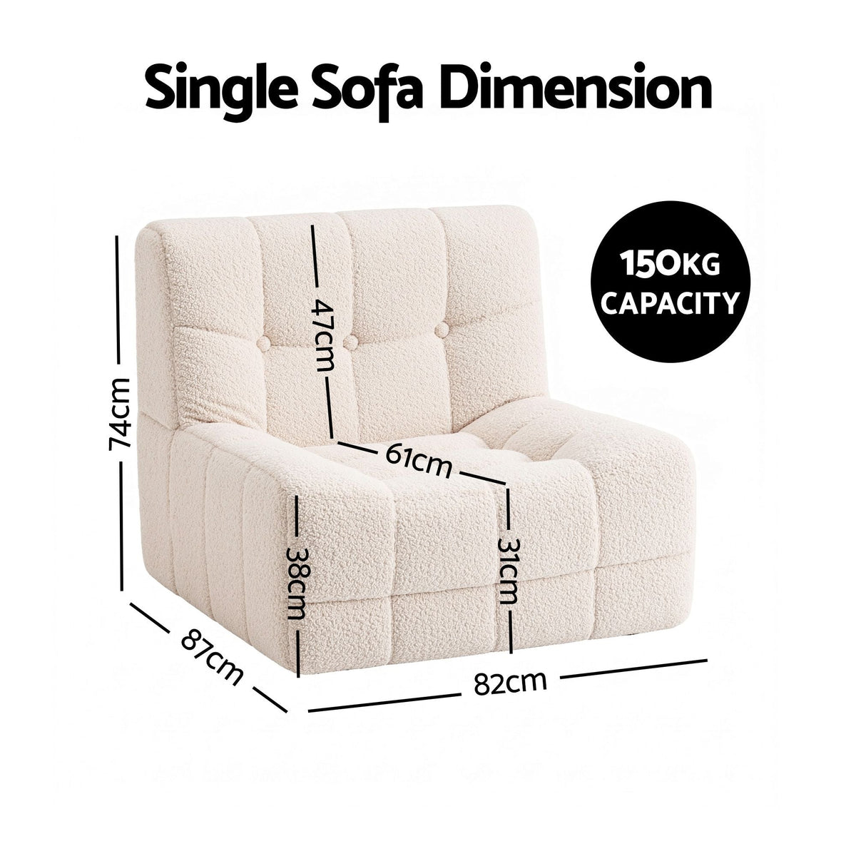Single Boneless Sofa and Round End Table Set - White - Furniture > Sofas > Sofas & Sofa Beds - Rivercity House & Home Co. (ABN 18 642 972 209) - Affordable Modern Furniture Australia