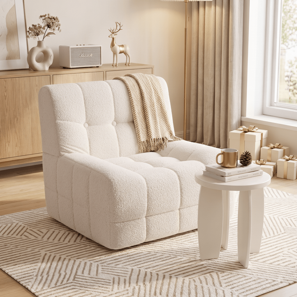 Single Boneless Sofa and Round End Table Set - White - Furniture > Sofas > Sofas & Sofa Beds - Rivercity House & Home Co. (ABN 18 642 972 209) - Affordable Modern Furniture Australia
