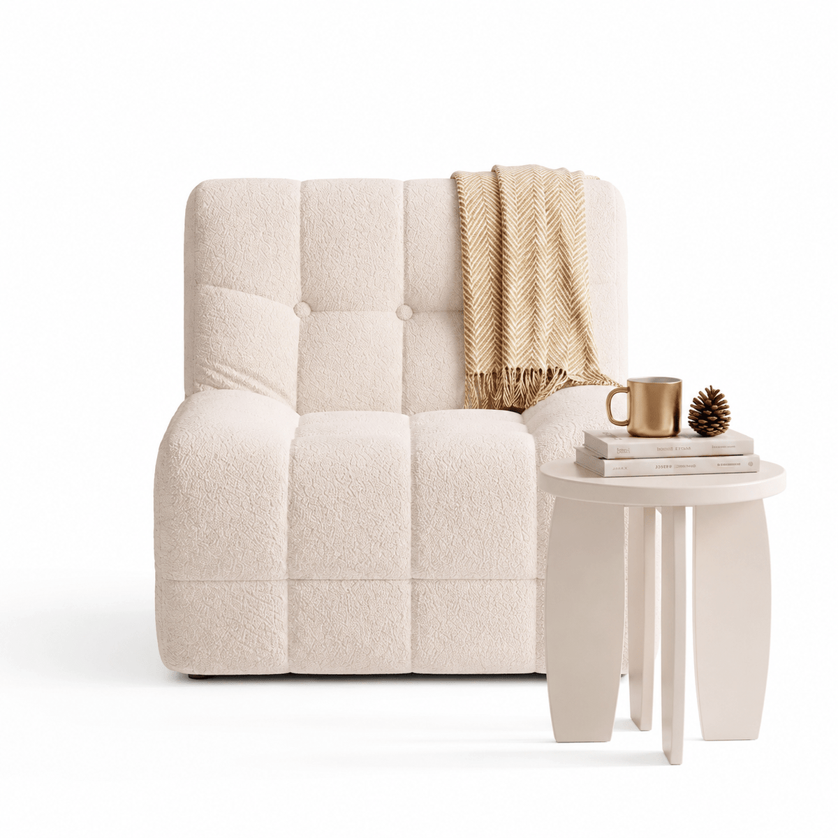 Single Boneless Sofa and Round End Table Set - White - Furniture > Sofas > Sofas & Sofa Beds - Rivercity House & Home Co. (ABN 18 642 972 209) - Affordable Modern Furniture Australia