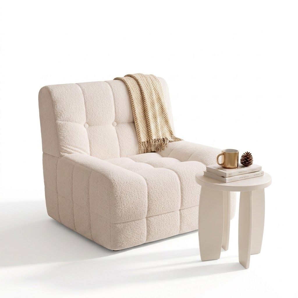 Single Boneless Sofa and Round End Table Set - White - Furniture > Sofas > Sofas & Sofa Beds - Rivercity House & Home Co. (ABN 18 642 972 209) - Affordable Modern Furniture Australia