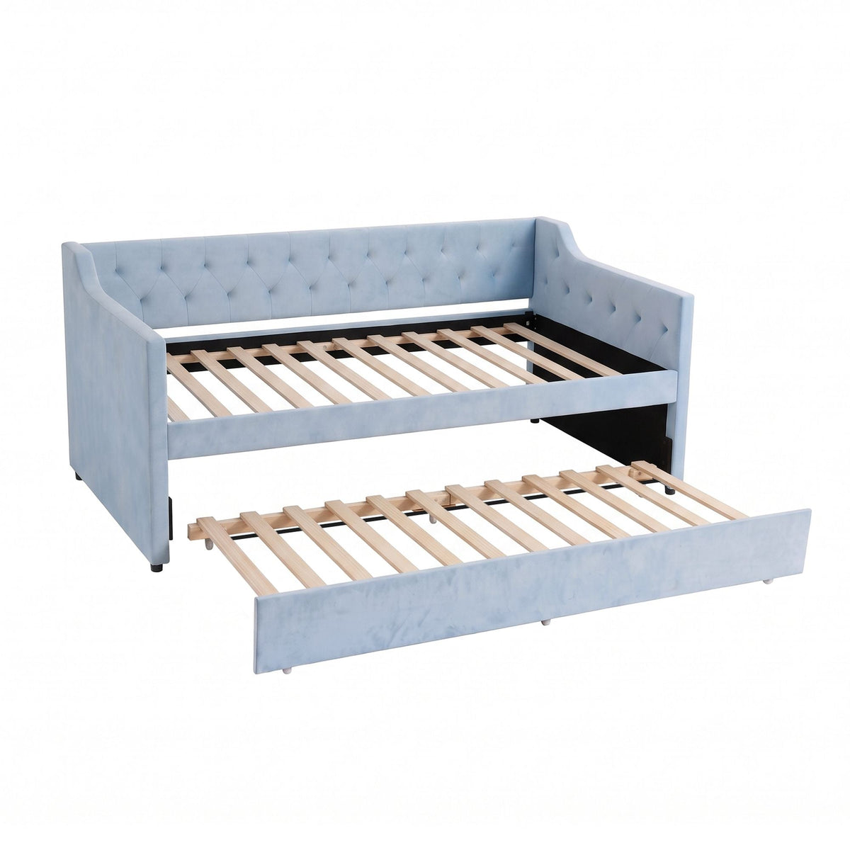 Single Buttonless Tufted Daybed Frame with Pull-Out Trundle - Blue - Furniture > Bedroom > Beds & Bed Frames - Rivercity House & Home Co. (ABN 18 642 972 209) - Affordable Modern Furniture Australia