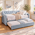 Single Buttonless Tufted Daybed Frame with Pull-Out Trundle - Blue