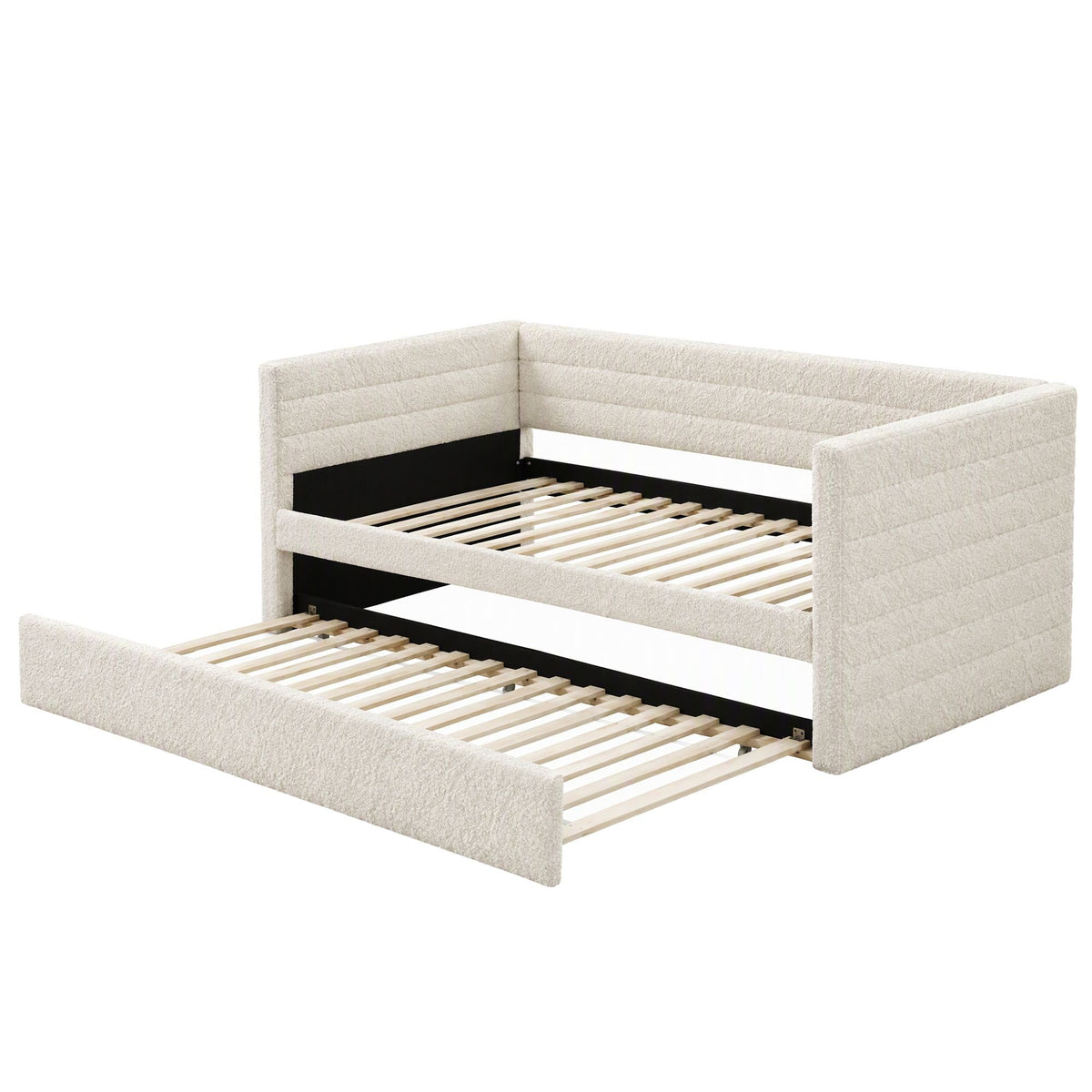 Single Daybed with Trundle Bouclé Upholstered Bed Frame Guest Bed - Furniture > Bedroom > Beds & Bed Frames - Rivercity House & Home Co. (ABN 18 642 972 209) - Affordable Modern Furniture Australia