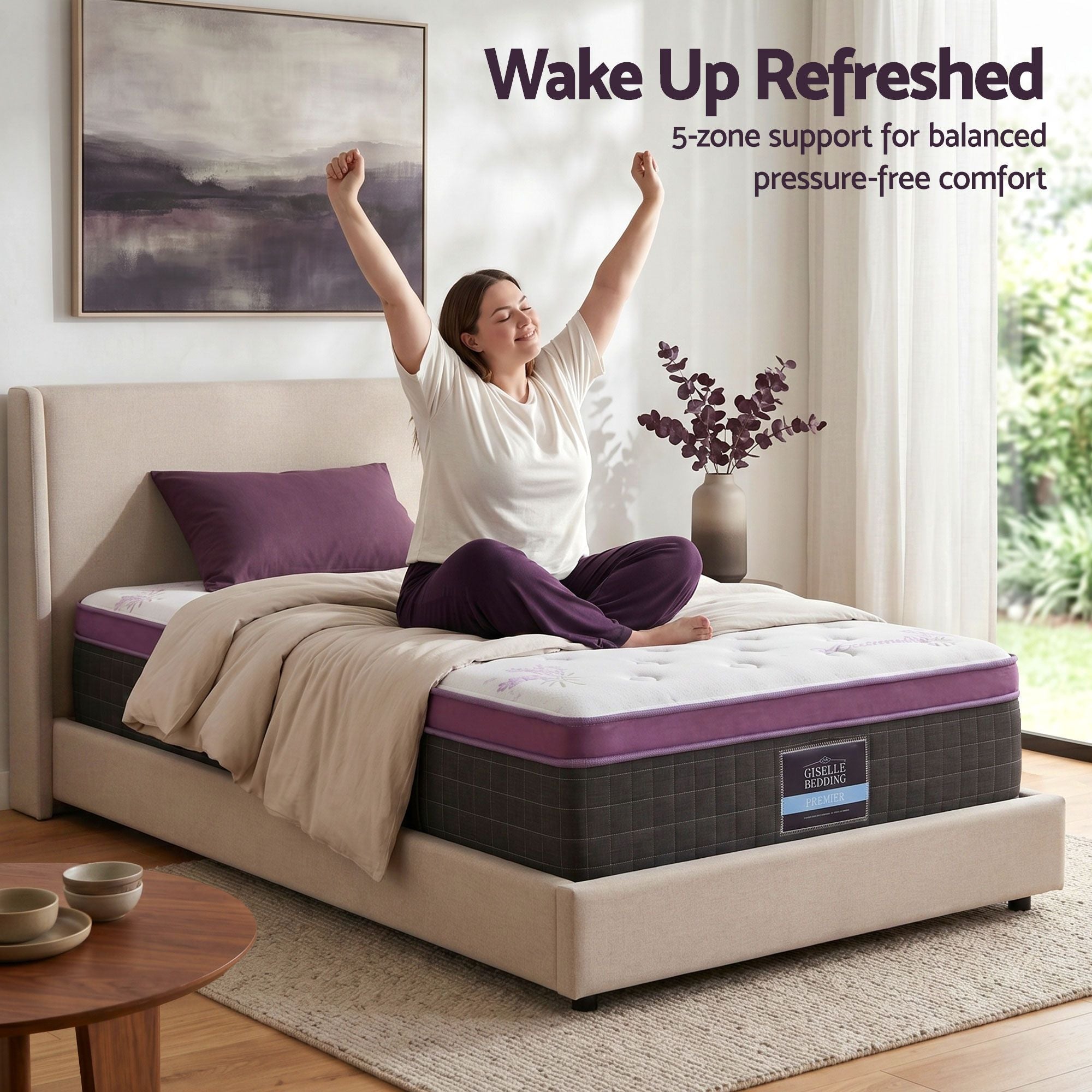 Single Euro Top Mattress Firm Pocket Spring Edge Support 90x190cm - Purple & Black - Furniture > Mattresses > Single Mattress - Rivercity House & Home Co. (ABN 18 642 972 209) - Affordable Modern Furniture Australia