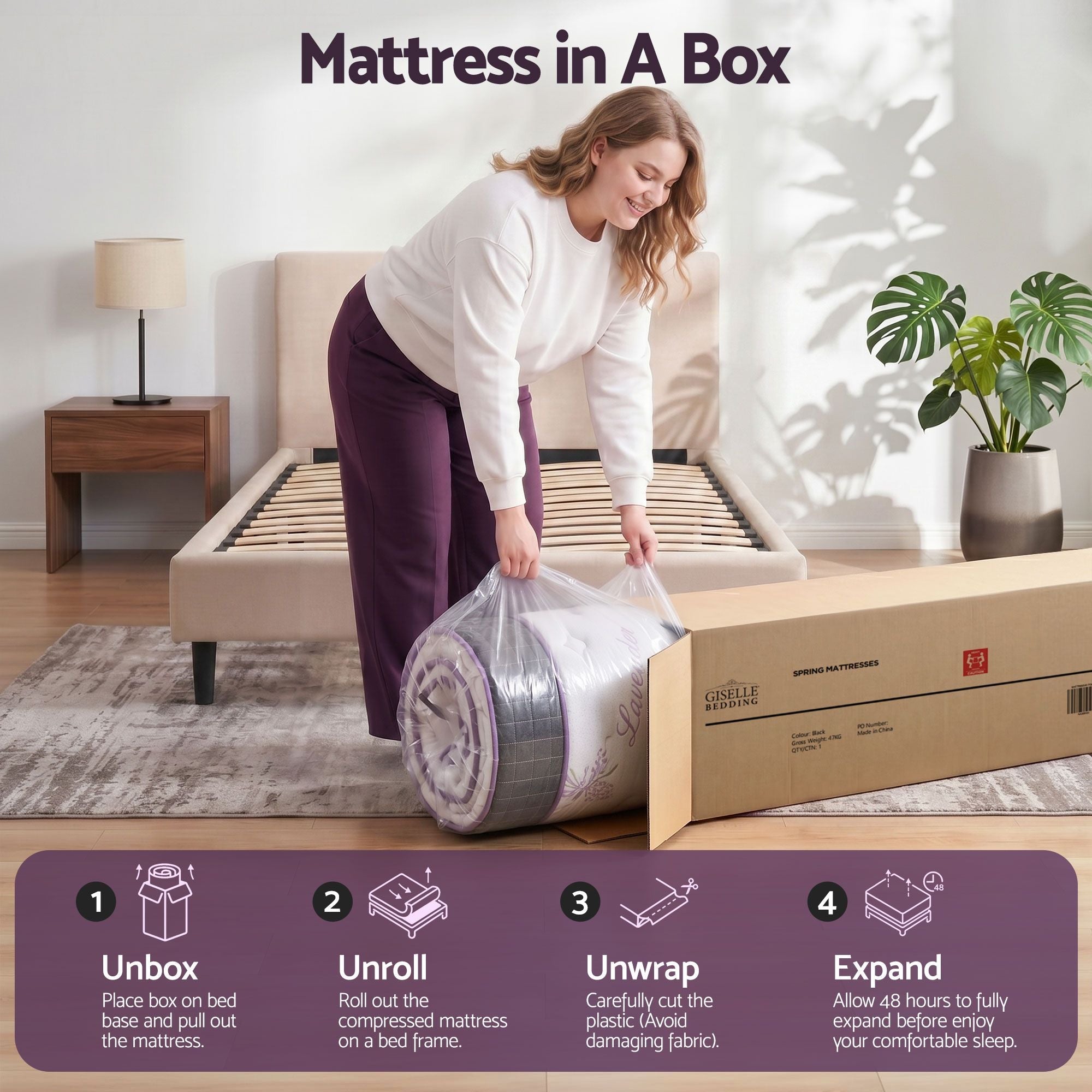 Single Euro Top Mattress Firm Pocket Spring Edge Support 90x190cm - Purple & Black - Furniture > Mattresses > Single Mattress - Rivercity House & Home Co. (ABN 18 642 972 209) - Affordable Modern Furniture Australia
