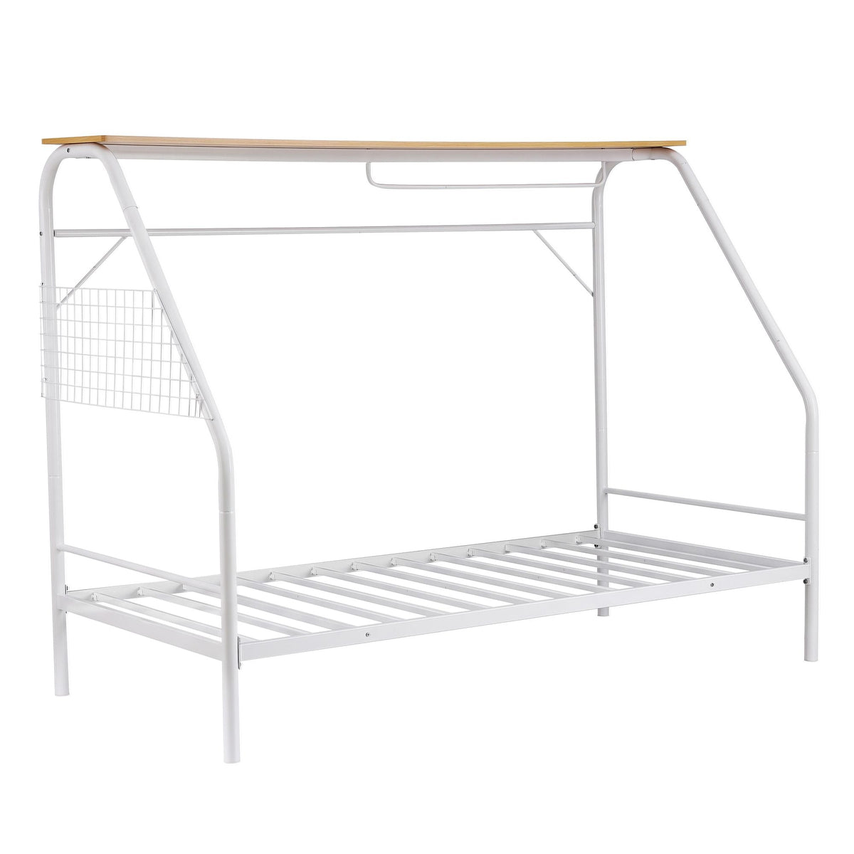Single House Bed Frame Metal Canopy Bed Storage Shelf for Kids White - Furniture > Bedroom > Beds & Bed Frames - Rivercity House & Home Co. (ABN 18 642 972 209) - Affordable Modern Furniture Australia