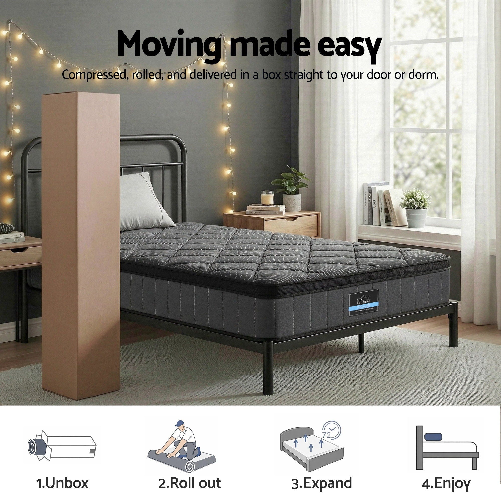 Single Mattress 25cm Pocket Spring Latex Euro Top Medium Firm Bed - Furniture > Mattresses > Single Mattress - Rivercity House & Home Co. (ABN 18 642 972 209) - Affordable Modern Furniture Australia