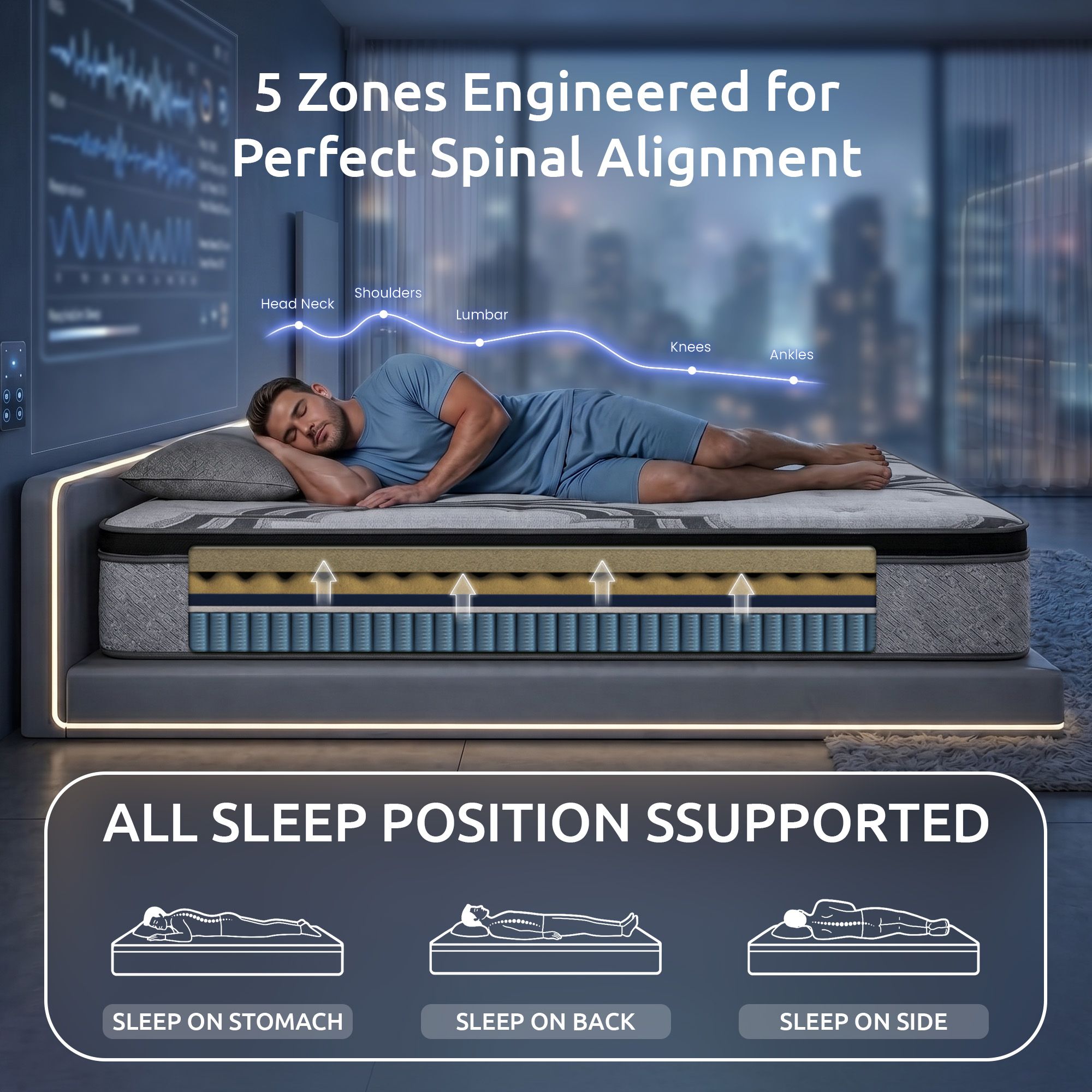 Single Mattress 34 cm 5 - Zone Pocket Spring with Latex & Memory Foam or Extra Lumbar & Shoulder Support - Furniture > Mattresses > Single Mattress - Rivercity House & Home Co. (ABN 18 642 972 209) - Affordable Modern Furniture Australia