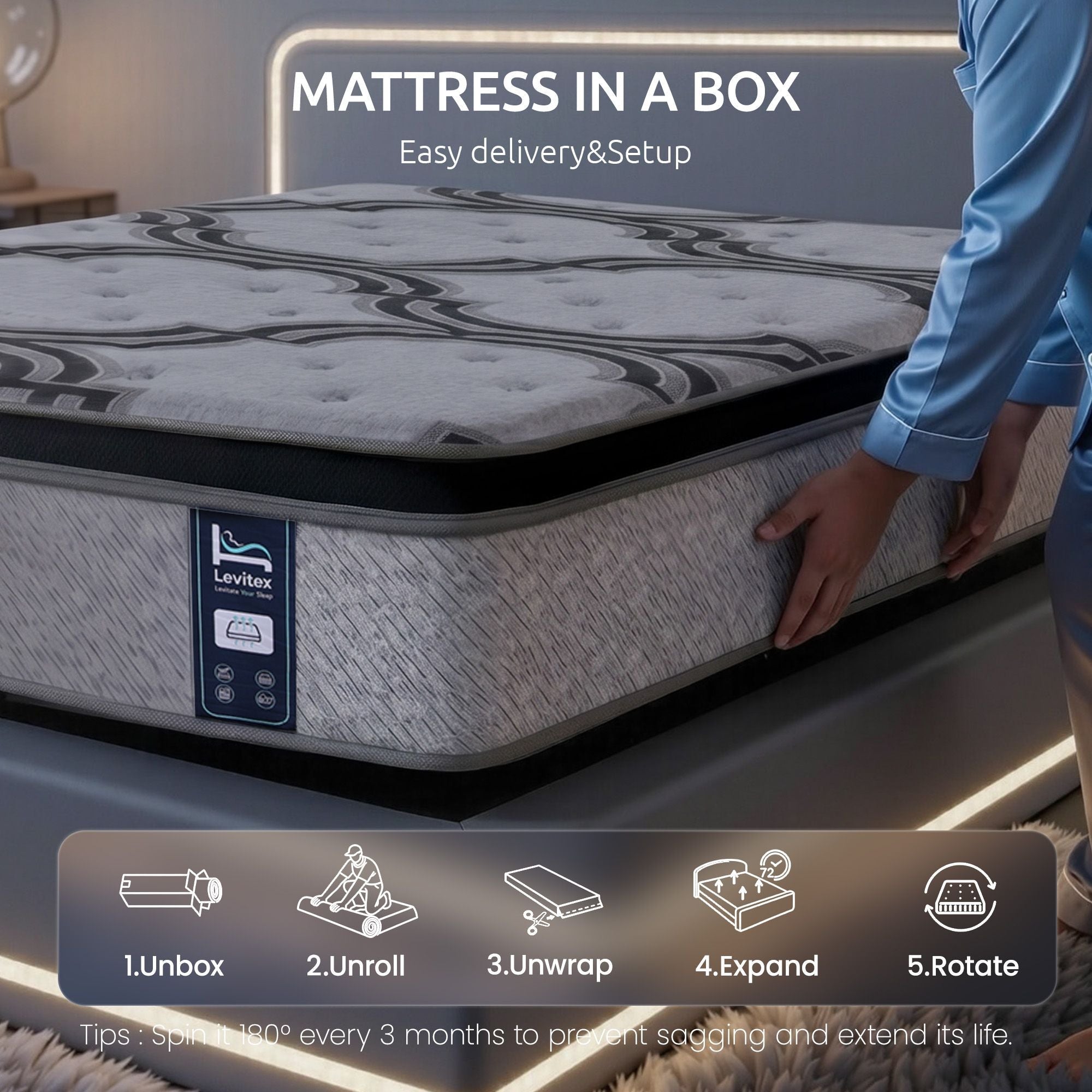 Single Mattress 34 cm 5 - Zone Pocket Spring with Latex & Memory Foam or Extra Lumbar & Shoulder Support - Furniture > Mattresses > Single Mattress - Rivercity House & Home Co. (ABN 18 642 972 209) - Affordable Modern Furniture Australia