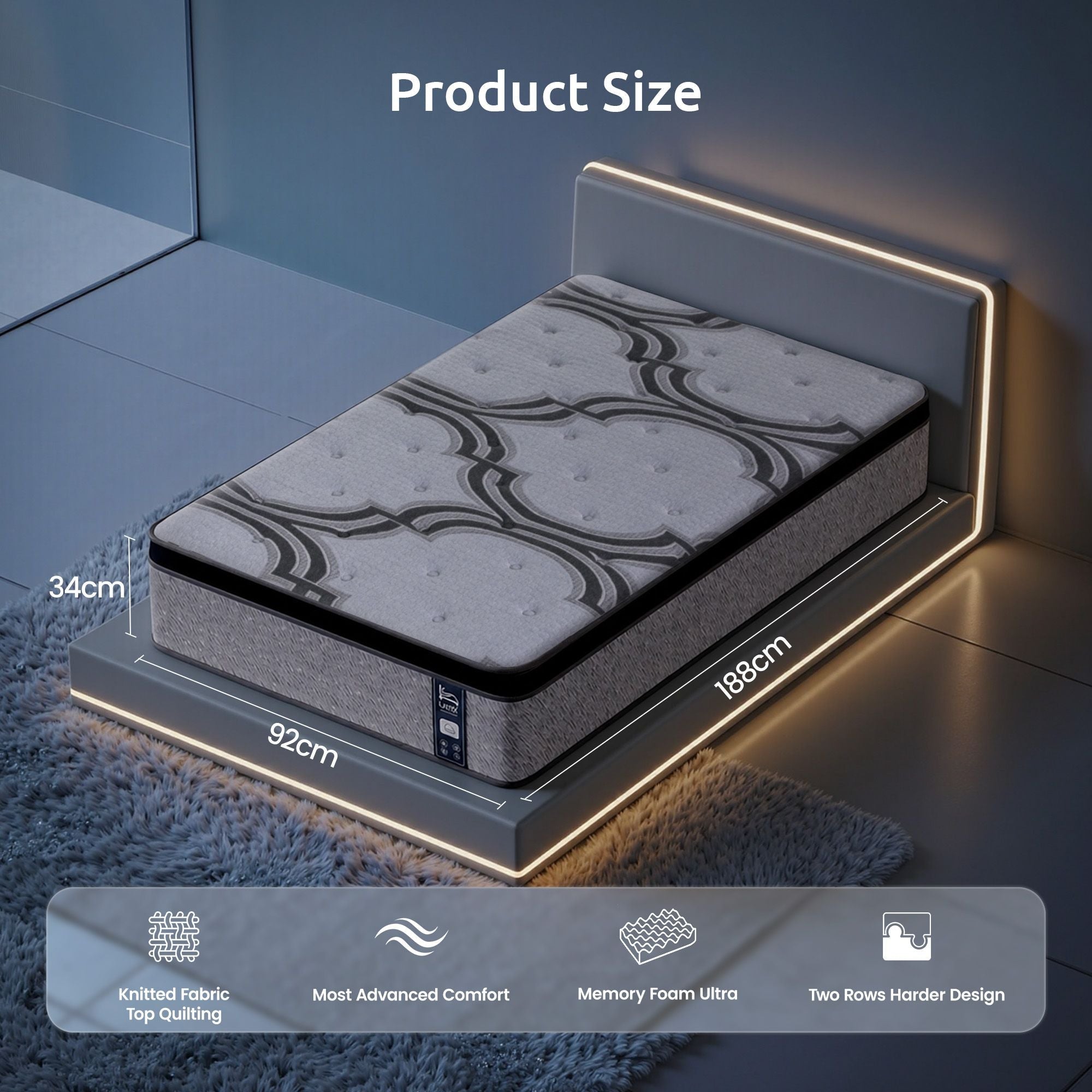 Single Mattress 34 cm 5 - Zone Pocket Spring with Latex & Memory Foam or Extra Lumbar & Shoulder Support - Furniture > Mattresses > Single Mattress - Rivercity House & Home Co. (ABN 18 642 972 209) - Affordable Modern Furniture Australia
