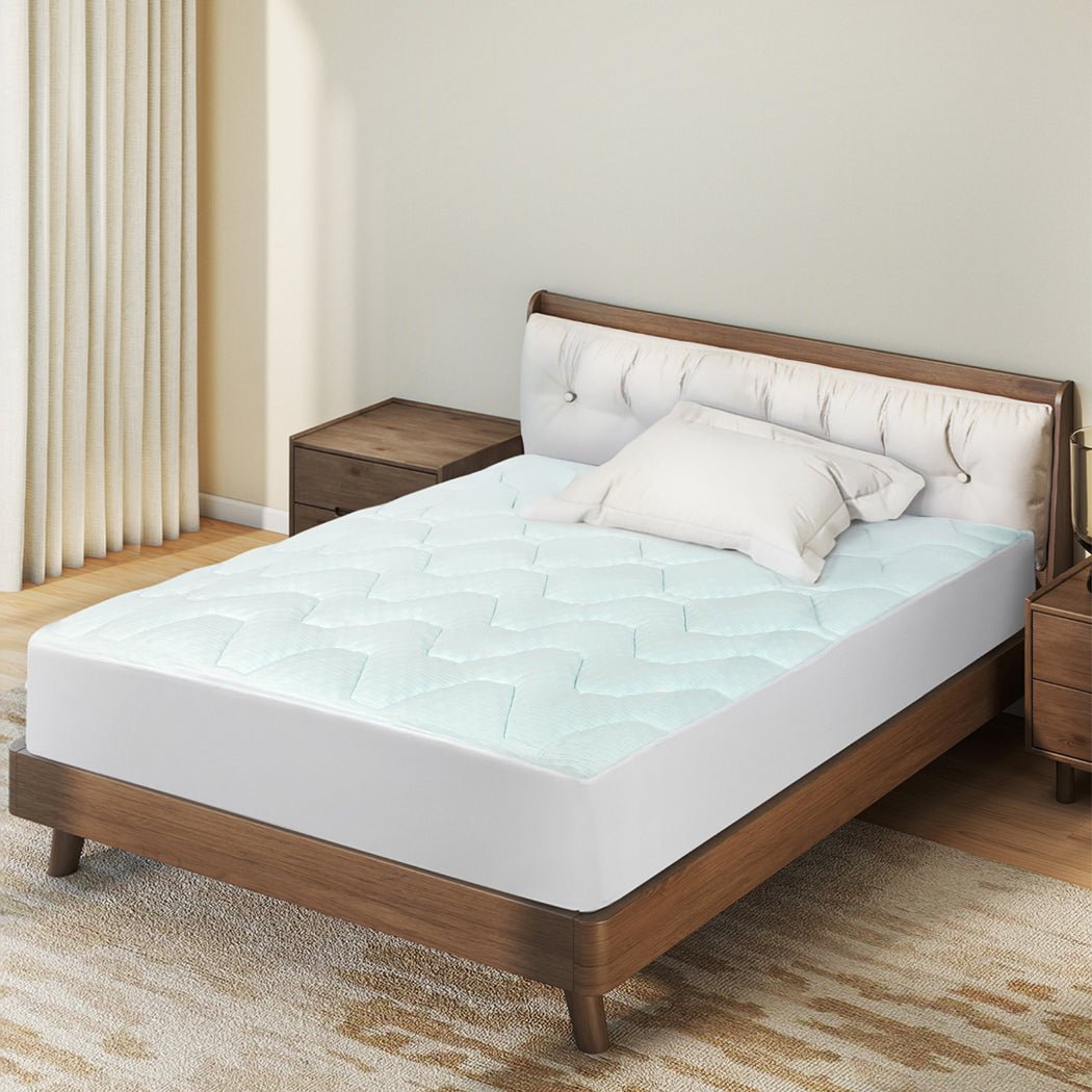 Single Mattress Topper Pillowtop Cover Protector - White & Blue - Rivercity House & Home Co. (ABN 18 642 972 209) - Affordable Modern Furniture Australia
