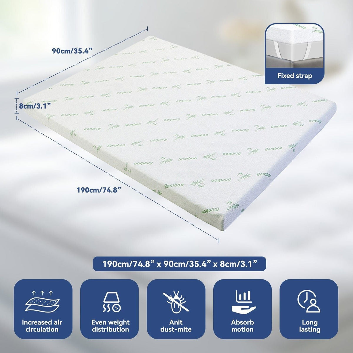 Single Memory Foam Mattress Topper with 7-Zone Bamboo Cover Breathable - Furniture > Mattresses > Mattress Toppers - Rivercity House & Home Co. (ABN 18 642 972 209) - Affordable Modern Furniture Australia
