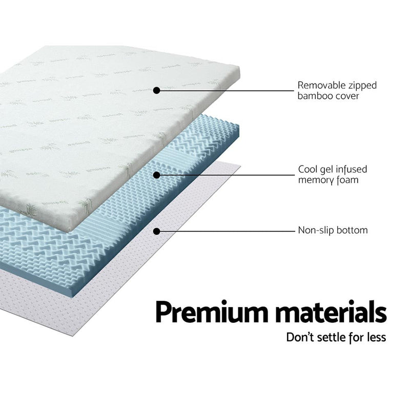 Single Size | Cool Gel 7 - zone Memory Foam Mattress Topper w/Bamboo Cover 5cm - Rivercity House & Home Co. (ABN 18 642 972 209) - Affordable Modern Furniture Australia