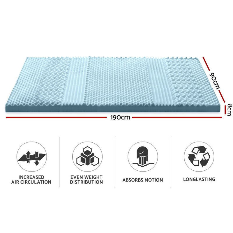 Single Size | Cool Gel 7 - zone Memory Foam Mattress Topper w/Bamboo Cover 8cm - Rivercity House & Home Co. (ABN 18 642 972 209) - Affordable Modern Furniture Australia