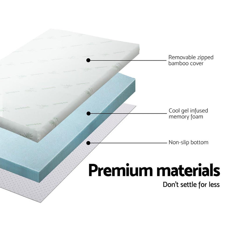 Single Size | Cool Gel Memory Foam Mattress Topper w/Bamboo Cover 5cm - Rivercity House & Home Co. (ABN 18 642 972 209) - Affordable Modern Furniture Australia