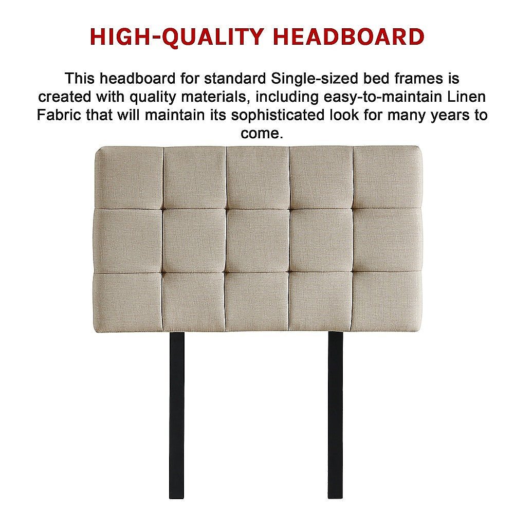 Single Size | Deluxe Fabric Headboard Bedhead (Beige) - Rivercity House & Home Co. (ABN 18 642 972 209) - Affordable Modern Furniture Australia
