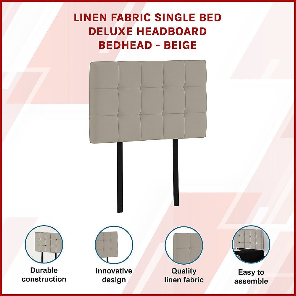 Single Size | Deluxe Fabric Headboard Bedhead (Beige) - Rivercity House & Home Co. (ABN 18 642 972 209) - Affordable Modern Furniture Australia