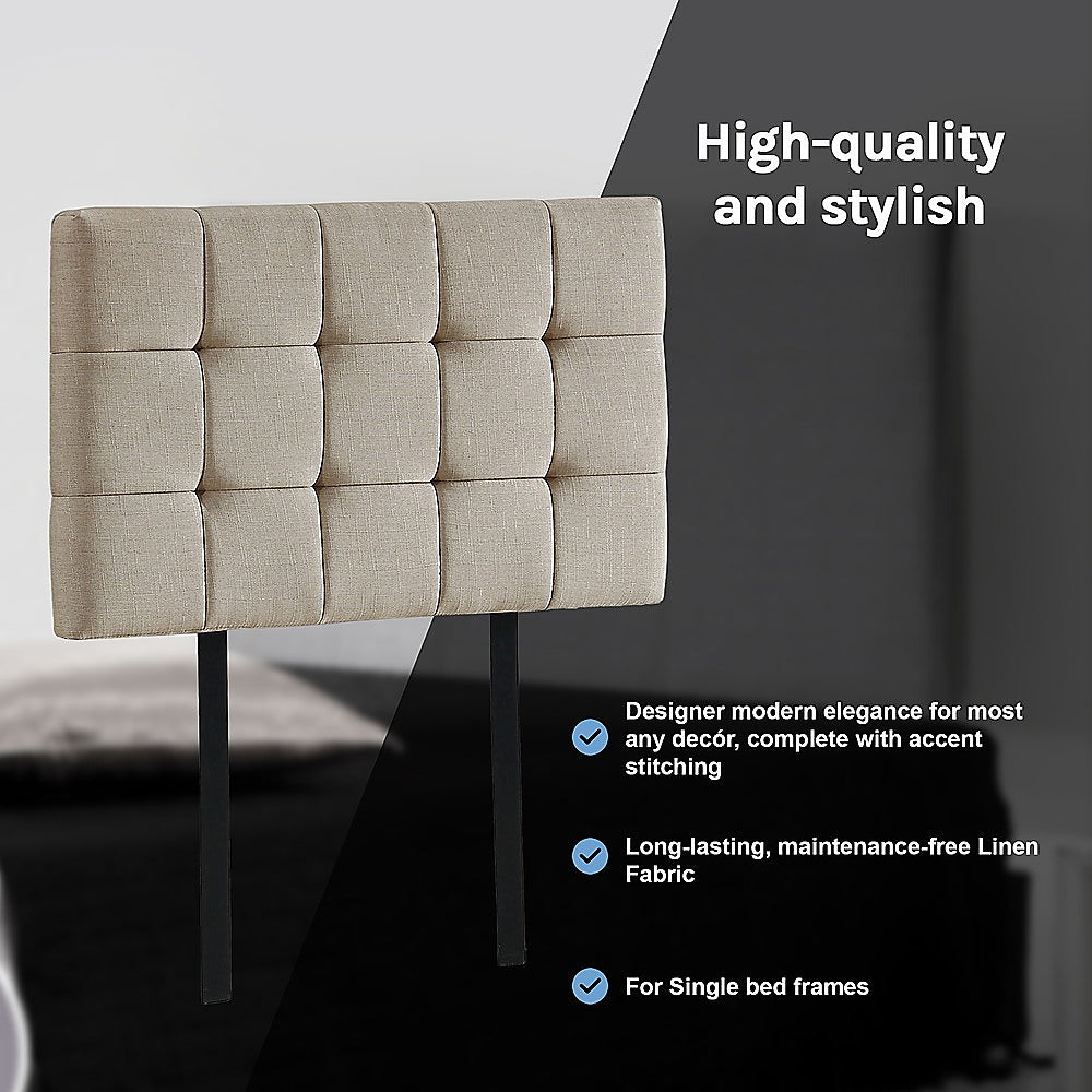 Single Size | Deluxe Fabric Headboard Bedhead (Beige) - Rivercity House & Home Co. (ABN 18 642 972 209) - Affordable Modern Furniture Australia