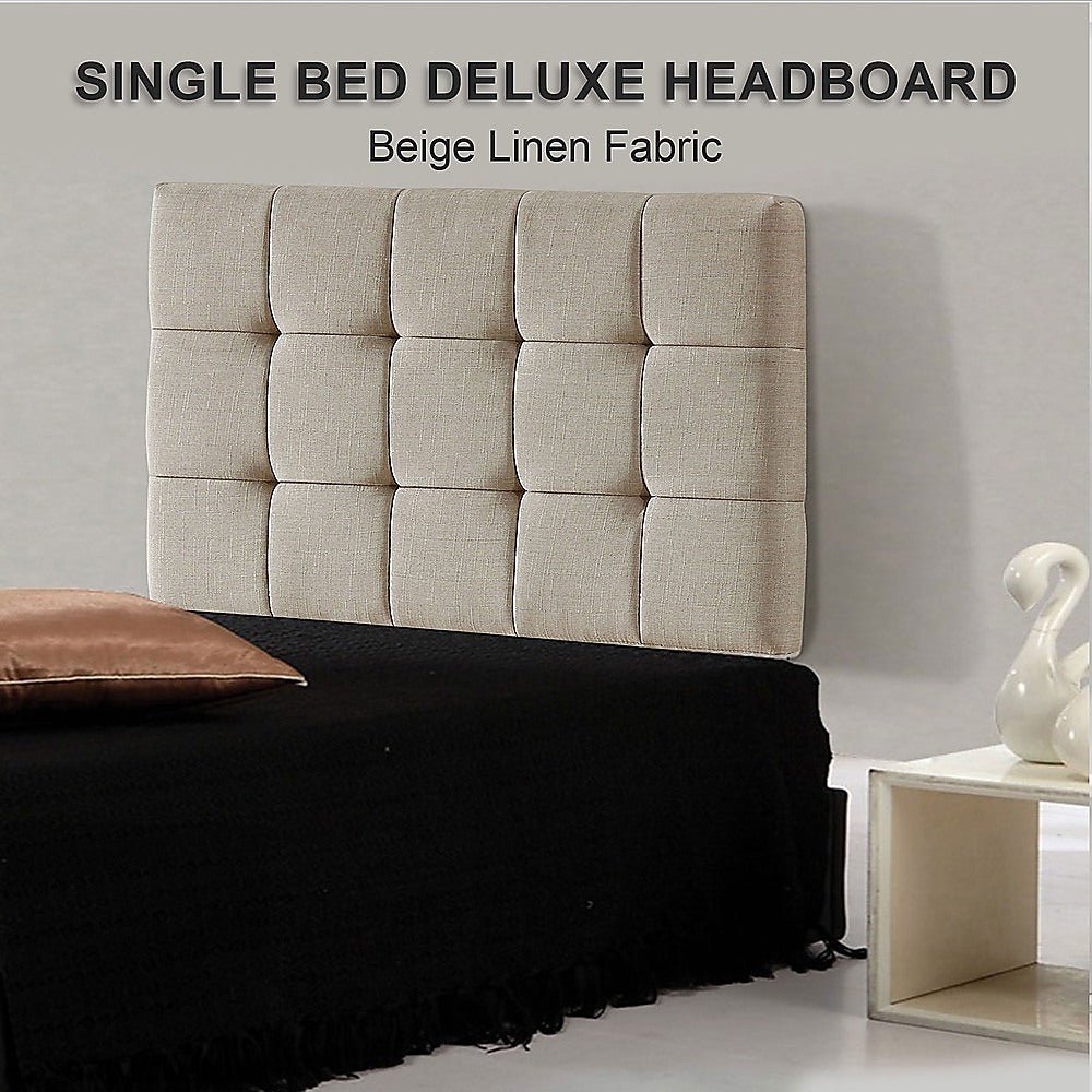 Single Size | Deluxe Fabric Headboard Bedhead (Beige) - Rivercity House & Home Co. (ABN 18 642 972 209) - Affordable Modern Furniture Australia