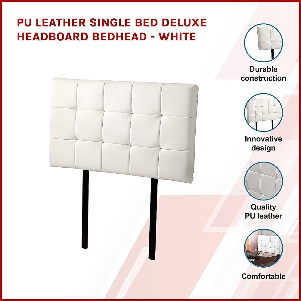 Single Size | Deluxe Headboard Bedhead (White) - Rivercity House & Home Co. (ABN 18 642 972 209) - Affordable Modern Furniture Australia