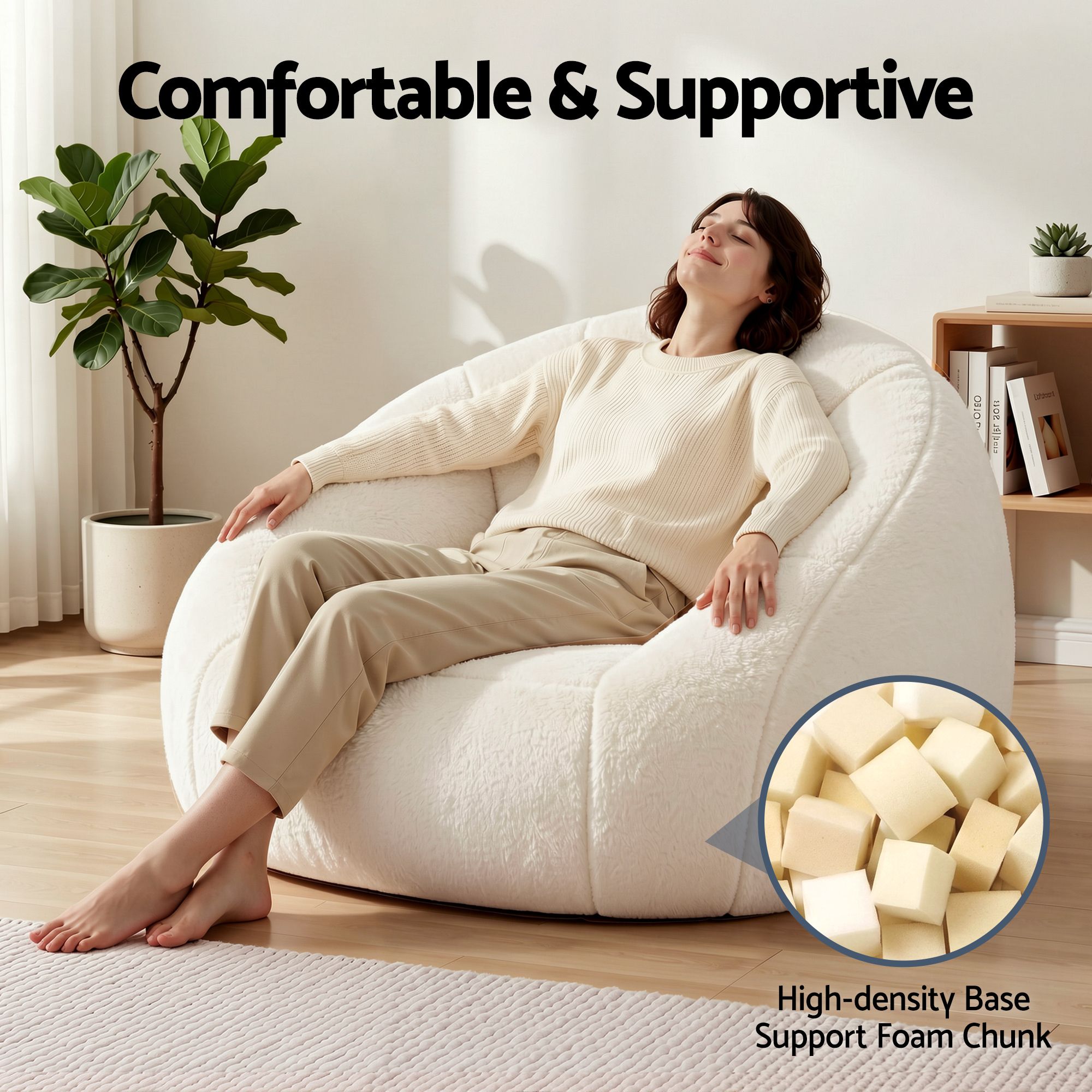 Single Small Boneless Couch Comfy Bean Bag for Living Room Faux Fur White - Furniture > Sofas > Sofas & Sofa Beds - Rivercity House & Home Co. (ABN 18 642 972 209) - Affordable Modern Furniture Australia