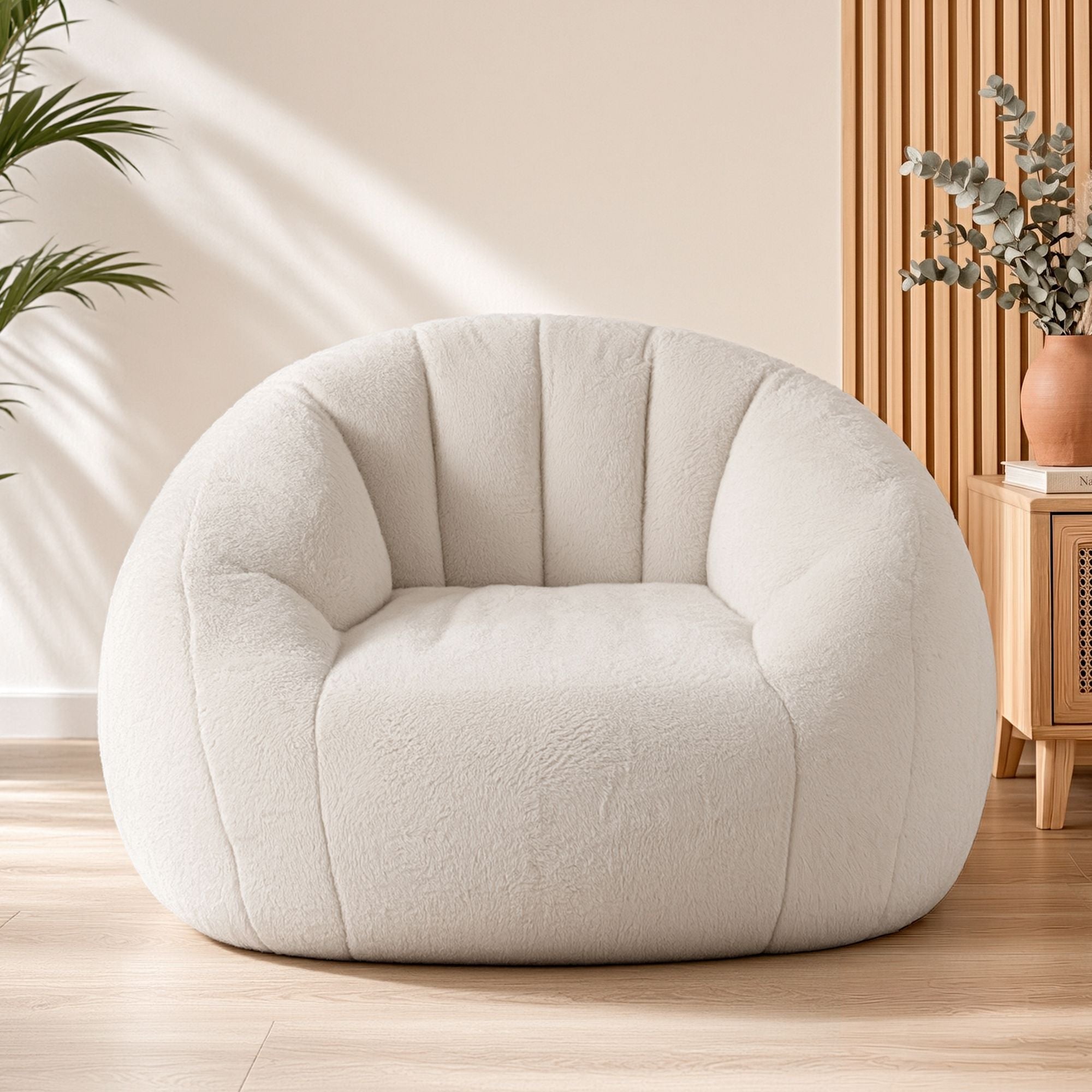Single Small Boneless Couch Comfy Bean Bag for Living Room Faux Fur White - Furniture > Sofas > Sofas & Sofa Beds - Rivercity House & Home Co. (ABN 18 642 972 209) - Affordable Modern Furniture Australia