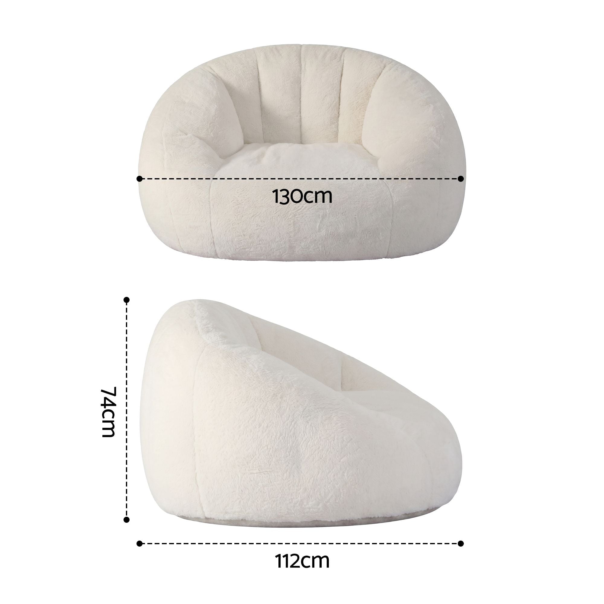 Single Small Boneless Couch Comfy Bean Bag for Living Room Faux Fur White - Furniture > Sofas > Sofas & Sofa Beds - Rivercity House & Home Co. (ABN 18 642 972 209) - Affordable Modern Furniture Australia
