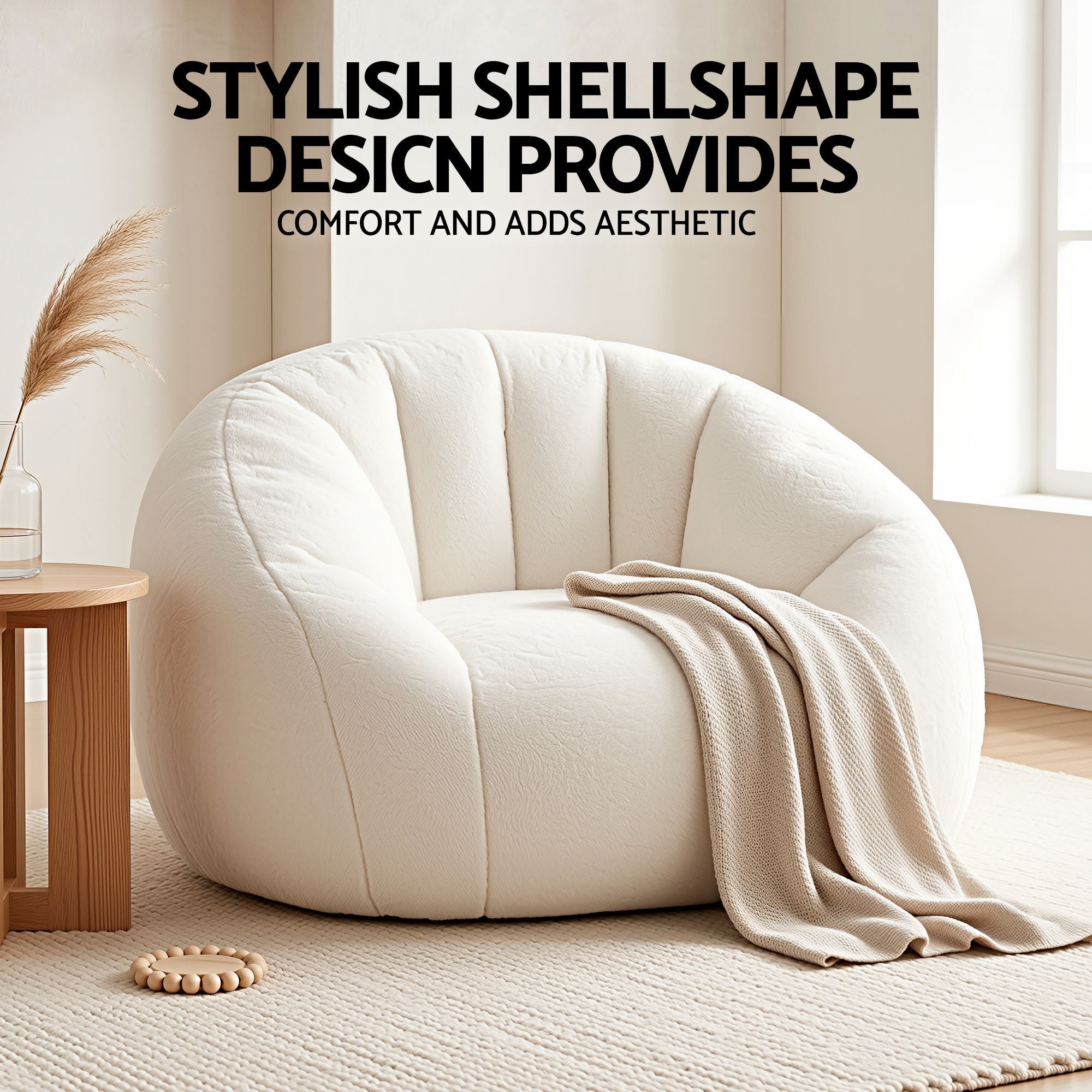 Single Small Boneless Couch Comfy Bean Bag for Living Room Faux Fur White - Furniture > Sofas > Sofas & Sofa Beds - Rivercity House & Home Co. (ABN 18 642 972 209) - Affordable Modern Furniture Australia