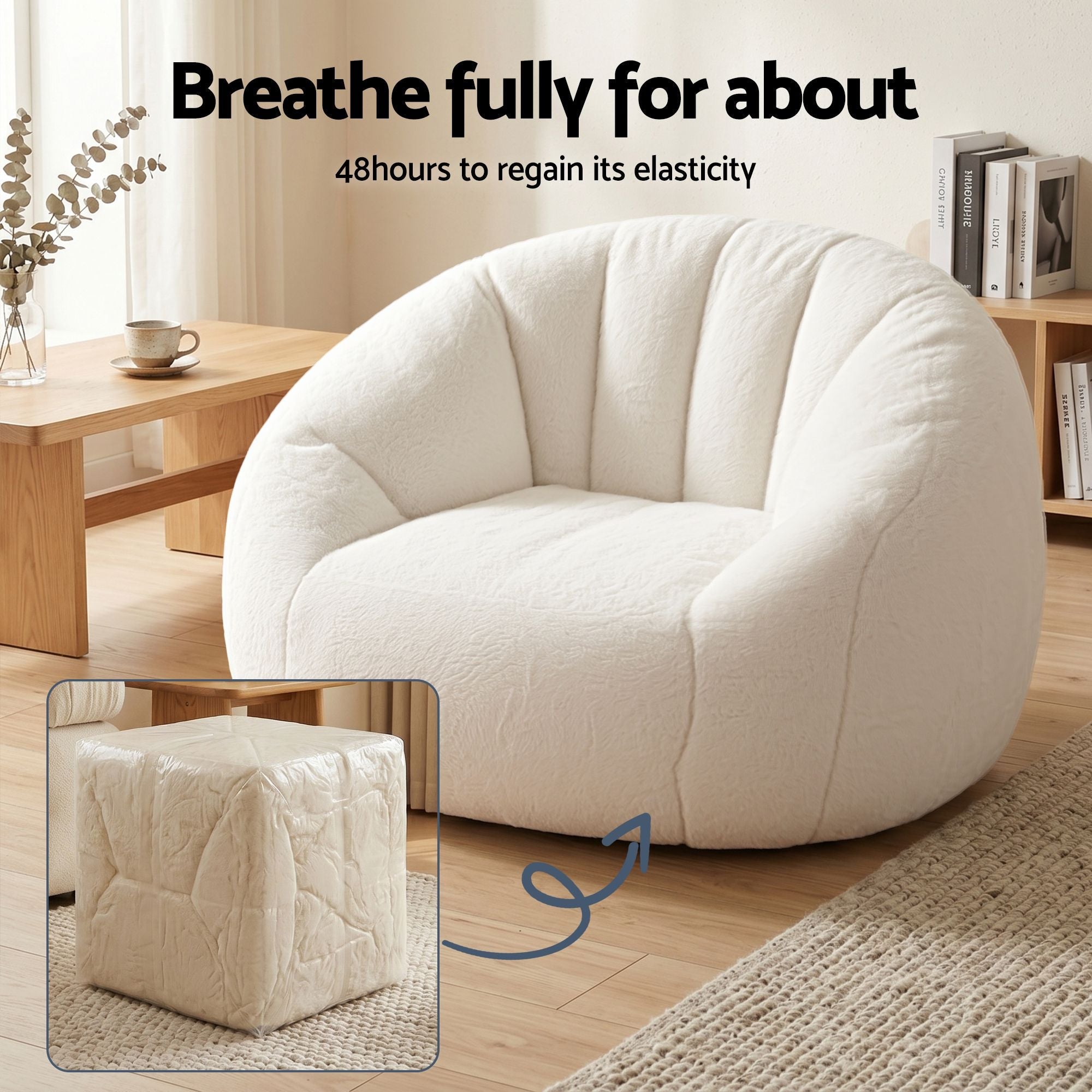 Single Small Boneless Couch Comfy Bean Bag for Living Room Faux Fur White - Furniture > Sofas > Sofas & Sofa Beds - Rivercity House & Home Co. (ABN 18 642 972 209) - Affordable Modern Furniture Australia