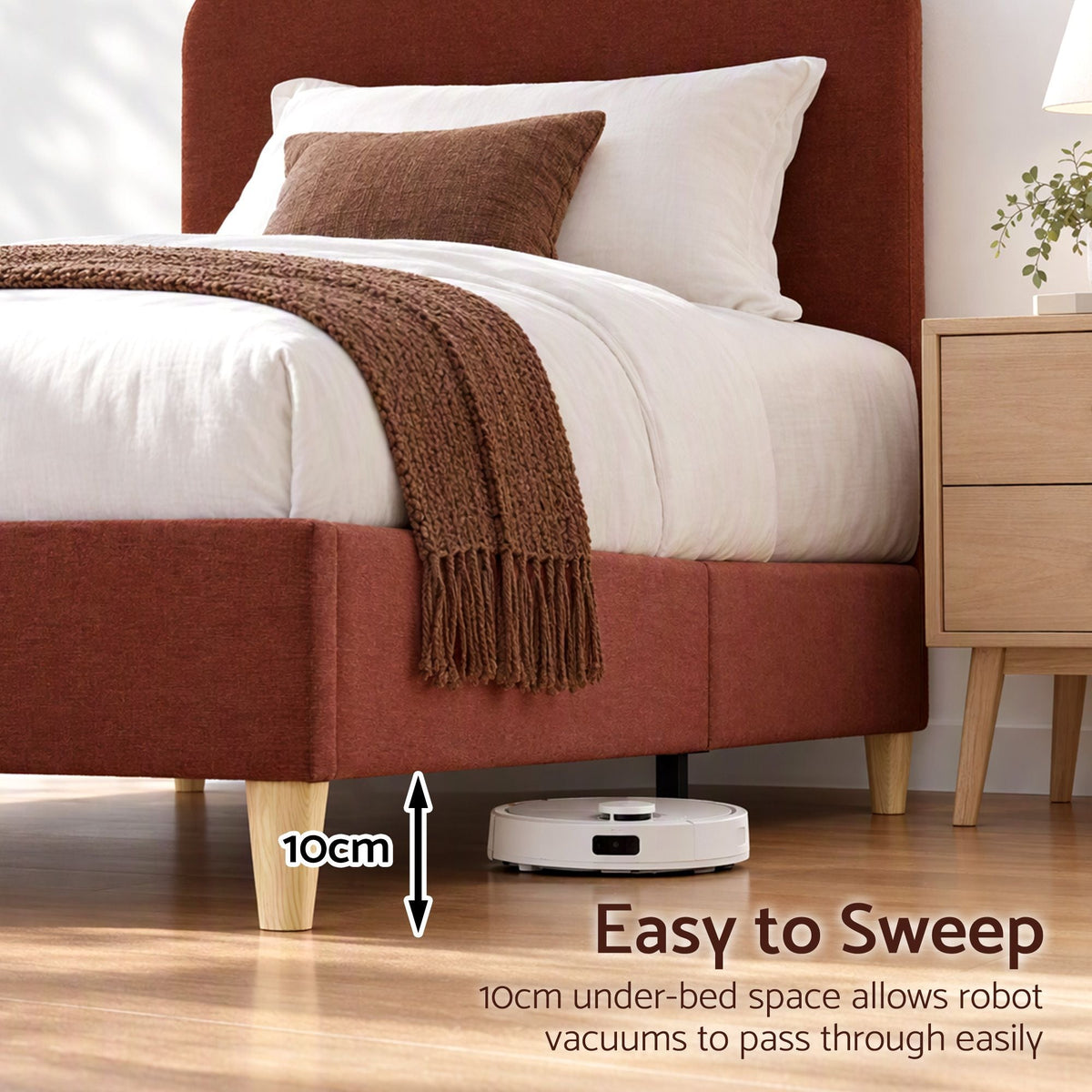 Single Upholstered Bed Frame with Headboard, Faux Linen Fabric - Brown - Furniture > Bedroom > Beds & Bed Frames - Rivercity House & Home Co. (ABN 18 642 972 209) - Affordable Modern Furniture Australia