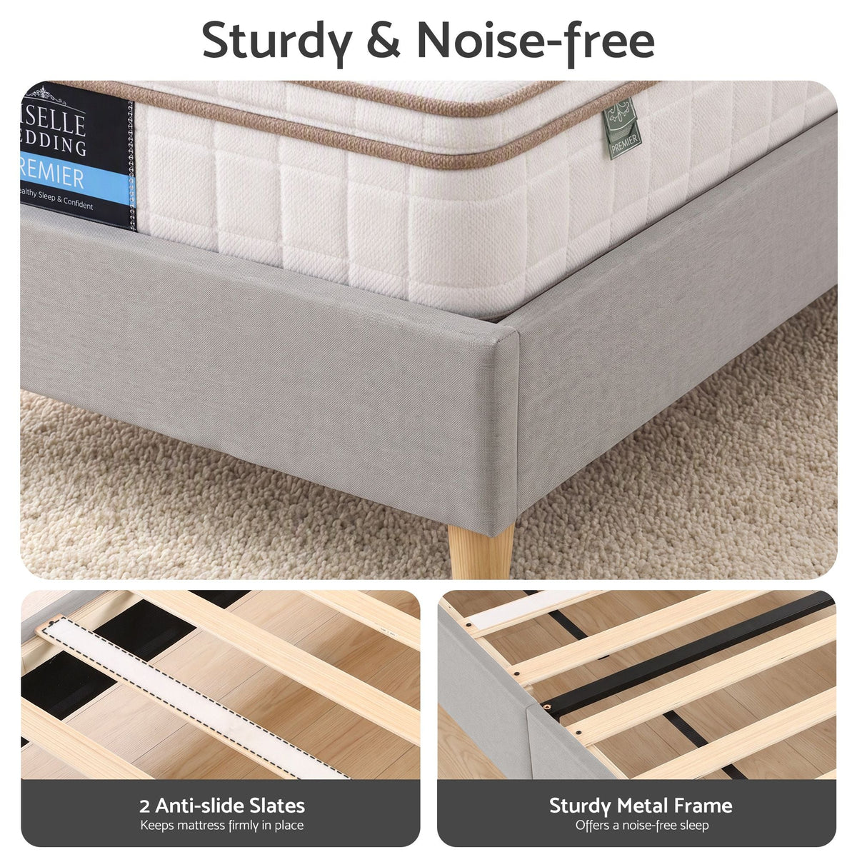 Single Upholstered Bed Frame with Padded Headboard - Grey Faux Linen - Furniture > Bedroom > Beds & Bed Frames - Rivercity House & Home Co. (ABN 18 642 972 209) - Affordable Modern Furniture Australia