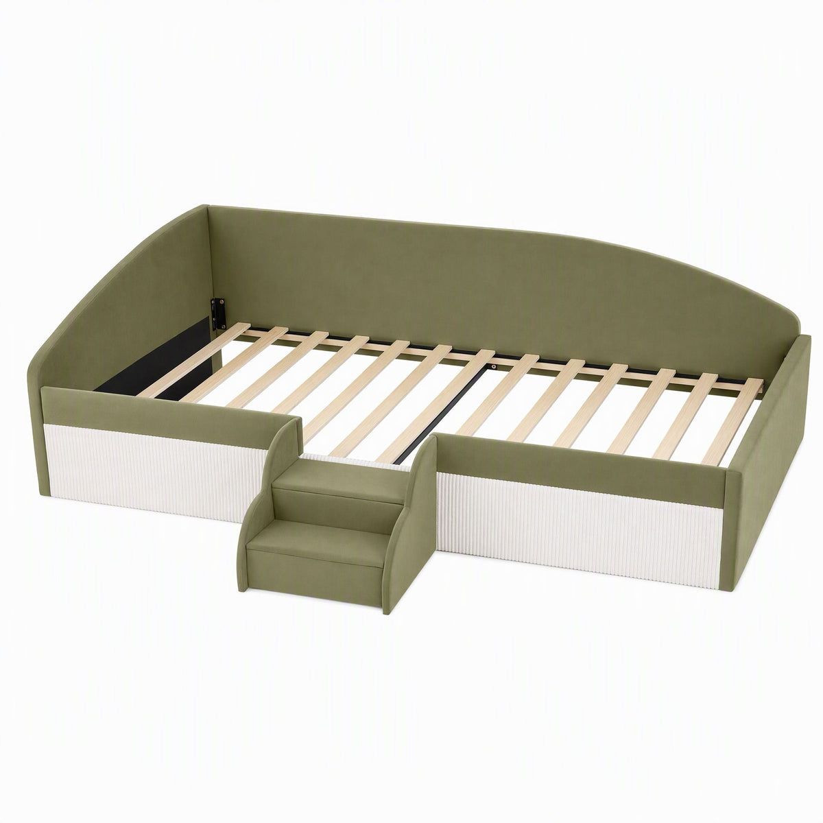 Single Upholstered Daybed with Centre Stair - Olive Green - Furniture > Bedroom > Beds & Bed Frames - Rivercity House & Home Co. (ABN 18 642 972 209) - Affordable Modern Furniture Australia