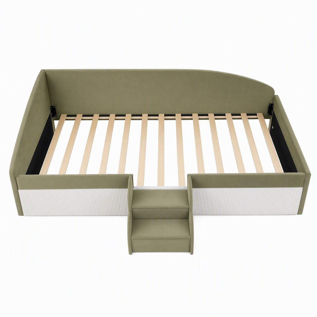 Single Upholstered Daybed with Centre Stair - Olive Green - Furniture > Bedroom > Beds & Bed Frames - Rivercity House & Home Co. (ABN 18 642 972 209) - Affordable Modern Furniture Australia