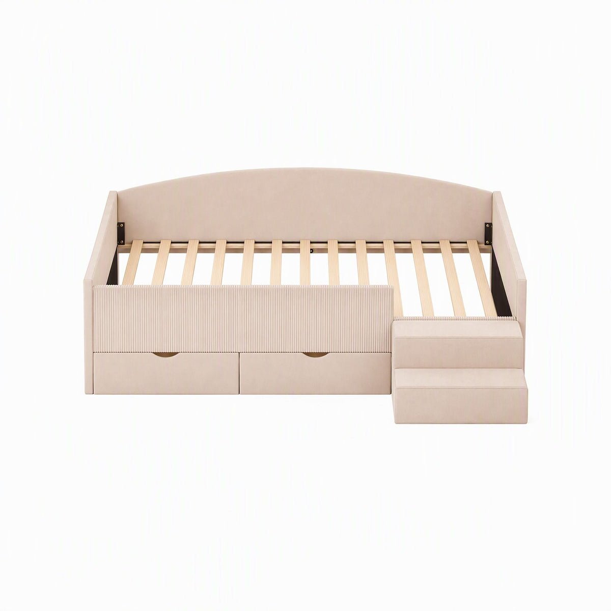 Single Upholstered Daybed with Side Stairs & Storage Drawers - Beige - Furniture > Bedroom > Beds & Bed Frames - Rivercity House & Home Co. (ABN 18 642 972 209) - Affordable Modern Furniture Australia