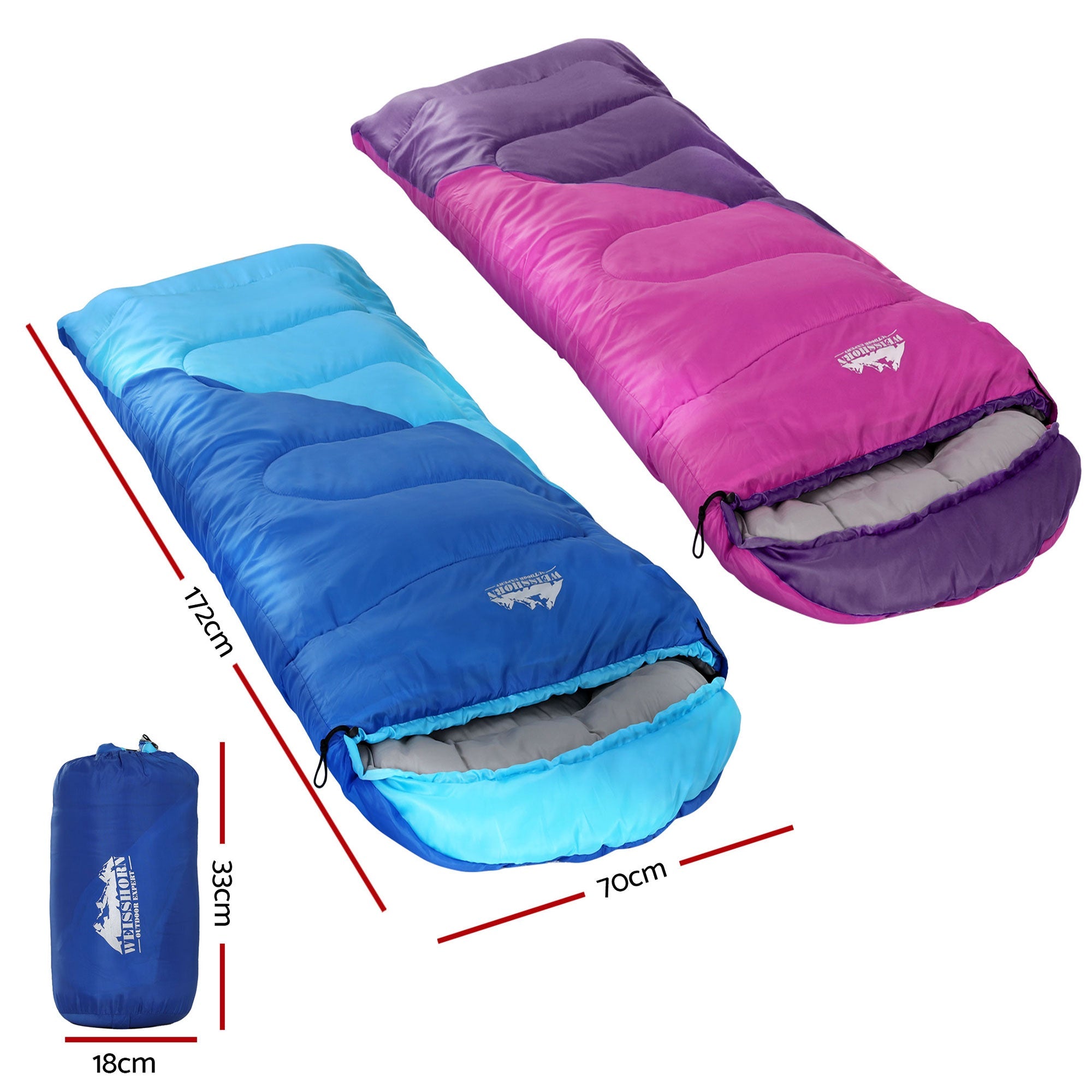 Sleeping Bag Set of 2 Kids Single 172cm Thermal Camping Hiking - Outdoor Recreation > Camping > Sleeping Bags - Rivercity House & Home Co. (ABN 18 642 972 209) - Affordable Modern Furniture Australia