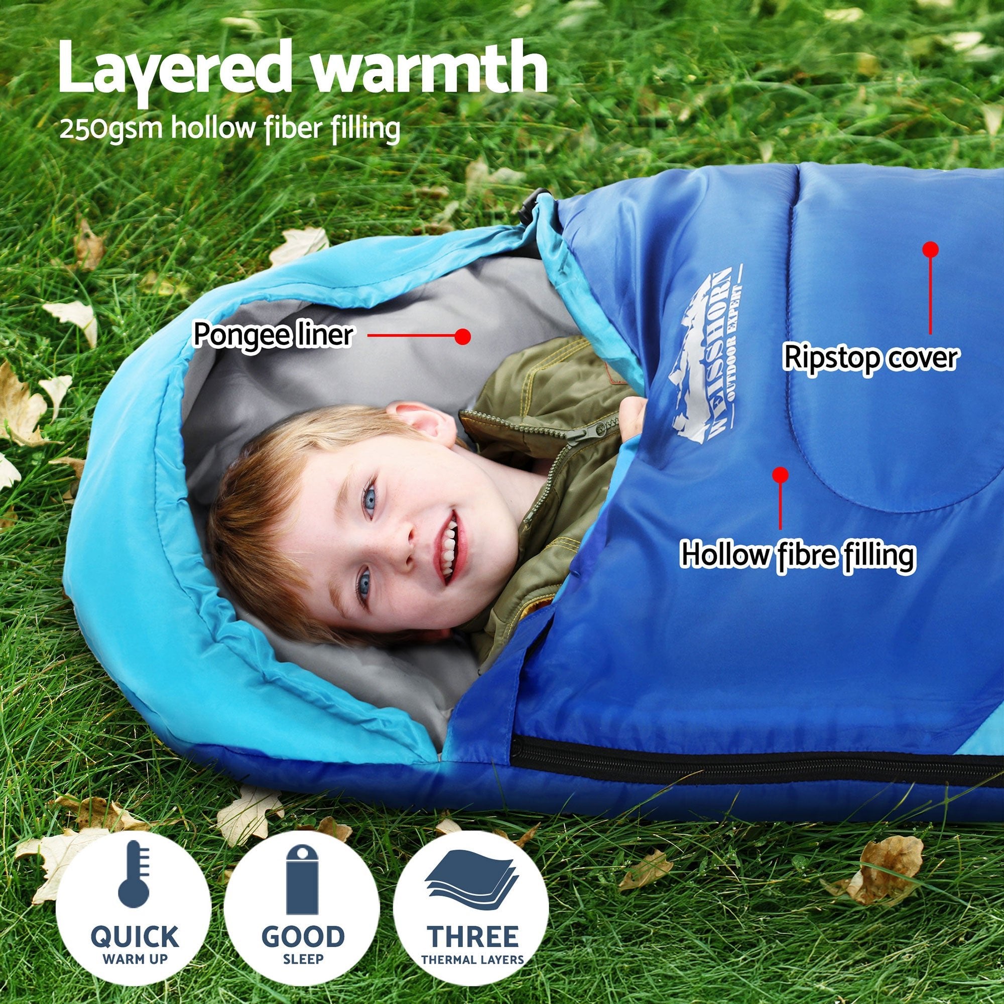 Sleeping Bag Set of 2 Kids Single 172cm Thermal Camping Hiking - Outdoor Recreation > Camping > Sleeping Bags - Rivercity House & Home Co. (ABN 18 642 972 209) - Affordable Modern Furniture Australia