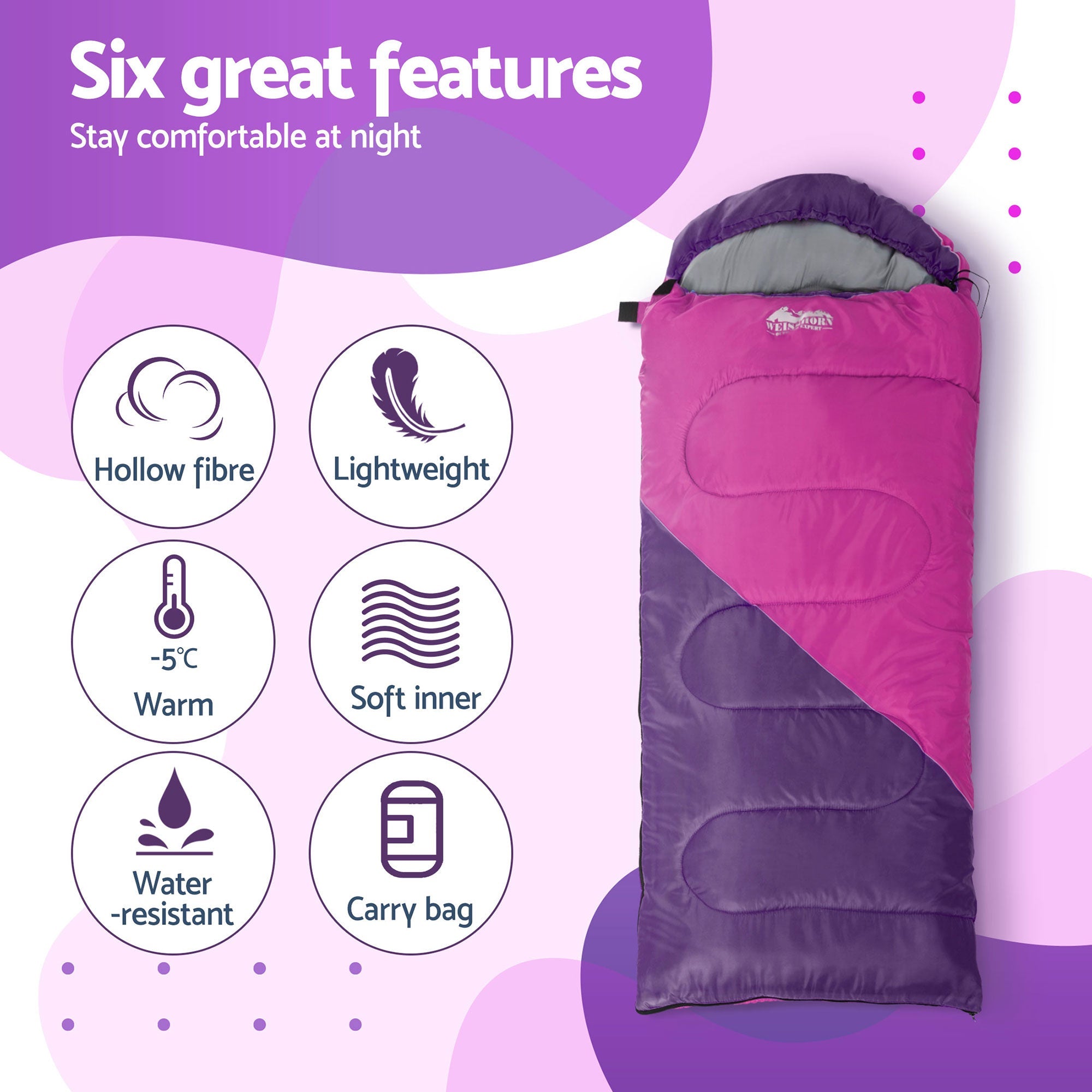 Sleeping Bag Set of 2 Kids Single 172cm Thermal Camping Hiking - Outdoor Recreation > Camping > Sleeping Bags - Rivercity House & Home Co. (ABN 18 642 972 209) - Affordable Modern Furniture Australia